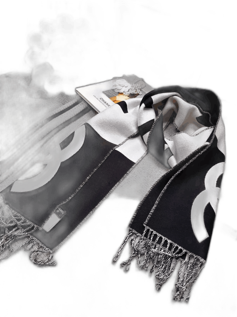 Chanel Chanel Black and White Geometric Pattern Scarf Size ONE SIZE - 1 Thumbnail