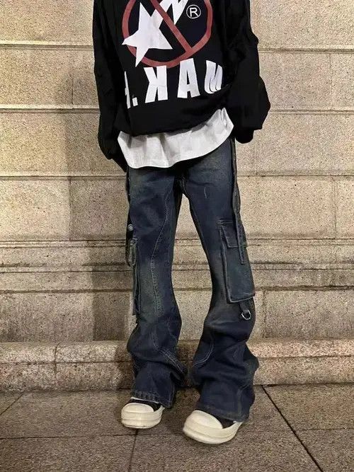 Japanese Brand Vintage multi-pocket straight-leg cargo baggy jeans Size US 32 / EU 48 - 2 Thumbnail