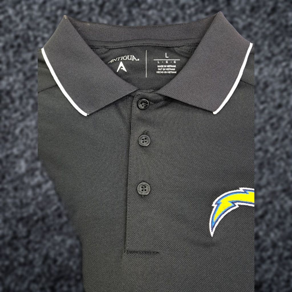 Vintage Antigua Polo Shirt Los Angeles Chargers Embroidered Bolt Short Sleeve Knit Polyester Black L Mens Regular Polo Size US L / EU 52-54 / 3 - 1 Thumbnail