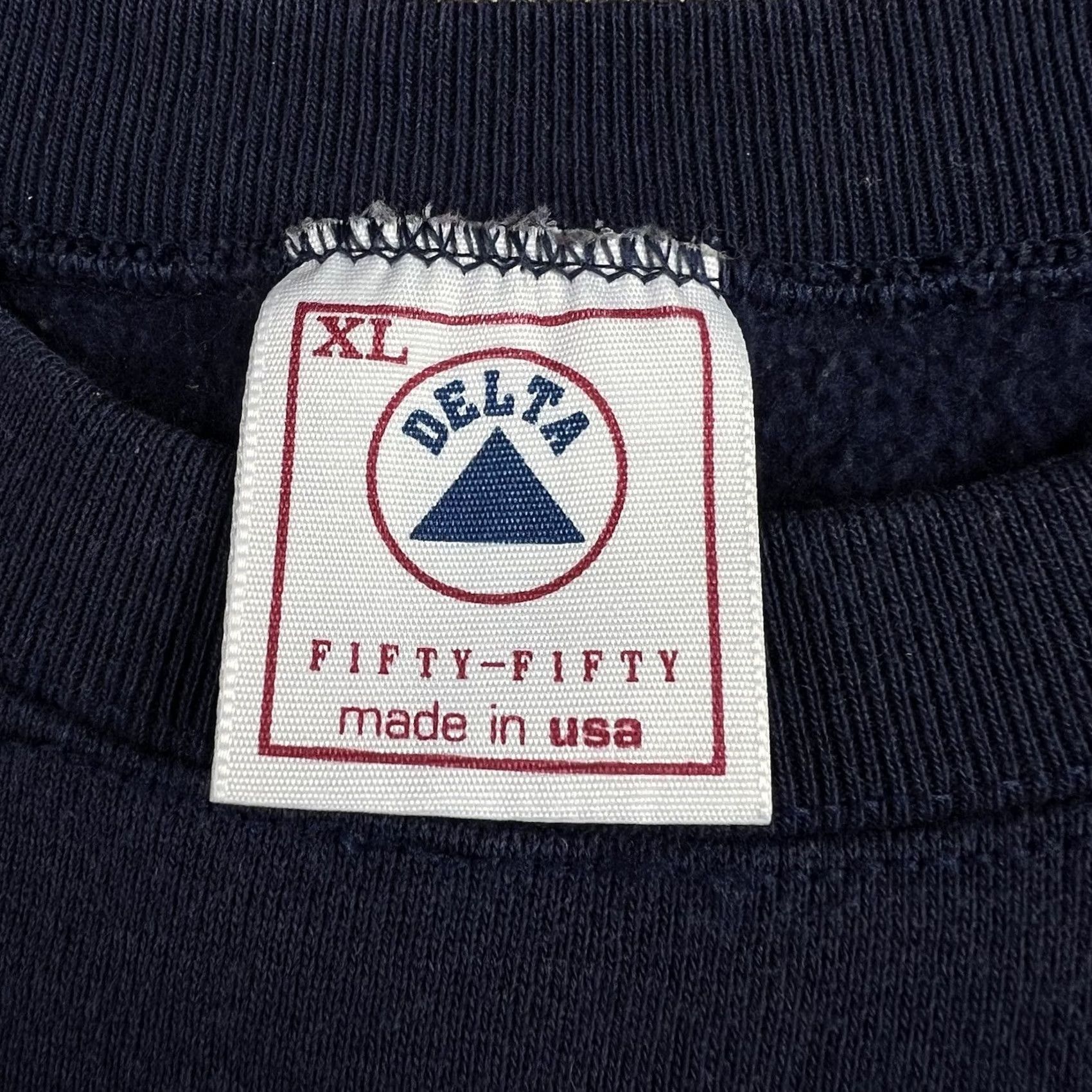 Delta VINTAGE Delta Sweatshirt Shirt Mens 90s Navy Blue Crewneck Embroidered XL 50/50 Elevated 90s Vintage Decade Theme Hemmed Continuous Size US XL / EU 56 / 4 - 2 Thumbnail