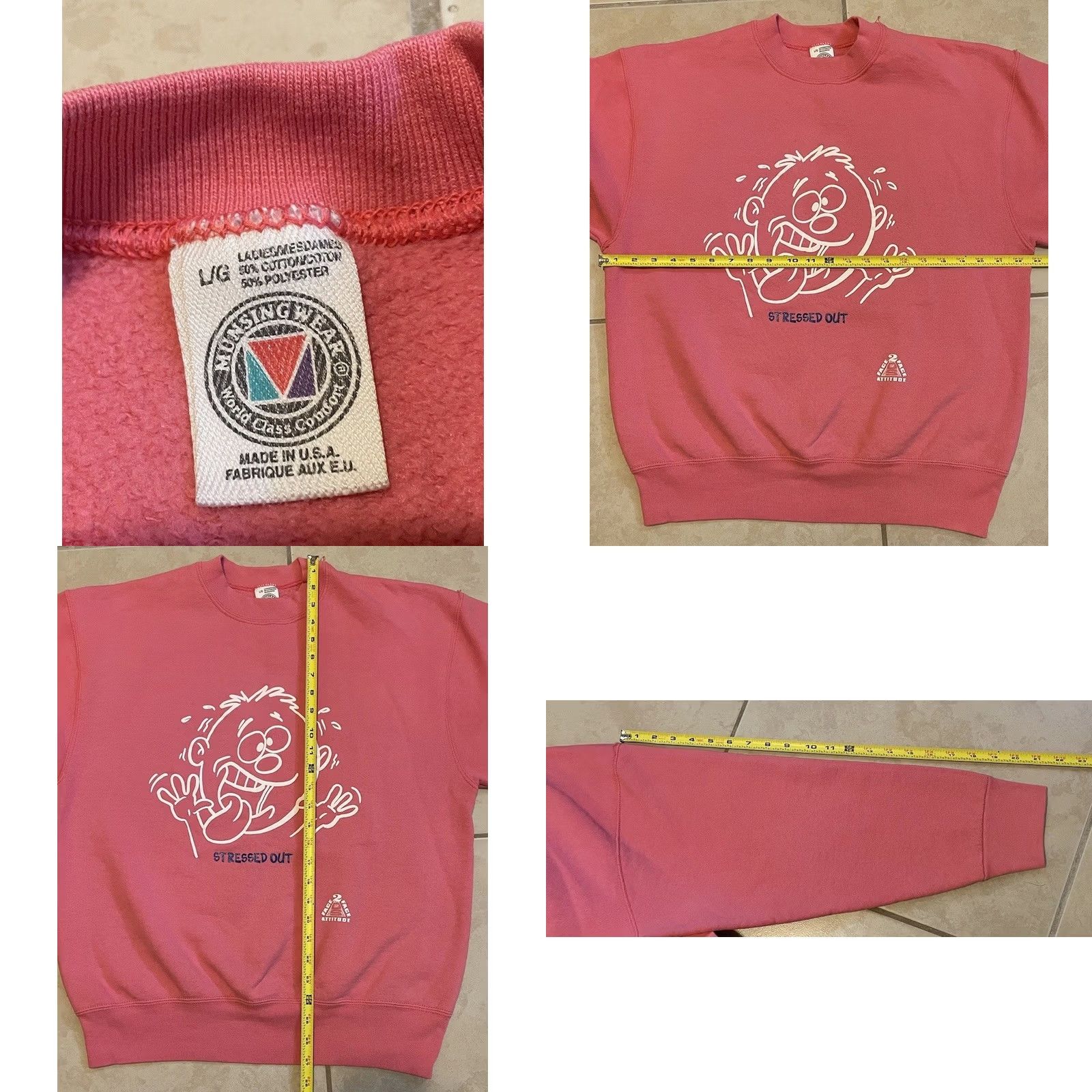 Vintage VINTAGE 90s Stressed Out Faded Sweatshirt M USA Funny Saying Sarcasm Joke Grunge 80s Hoodie Pink M Mens Skate Shirt Size US M / EU 48-50 / 2 - 8 Thumbnail