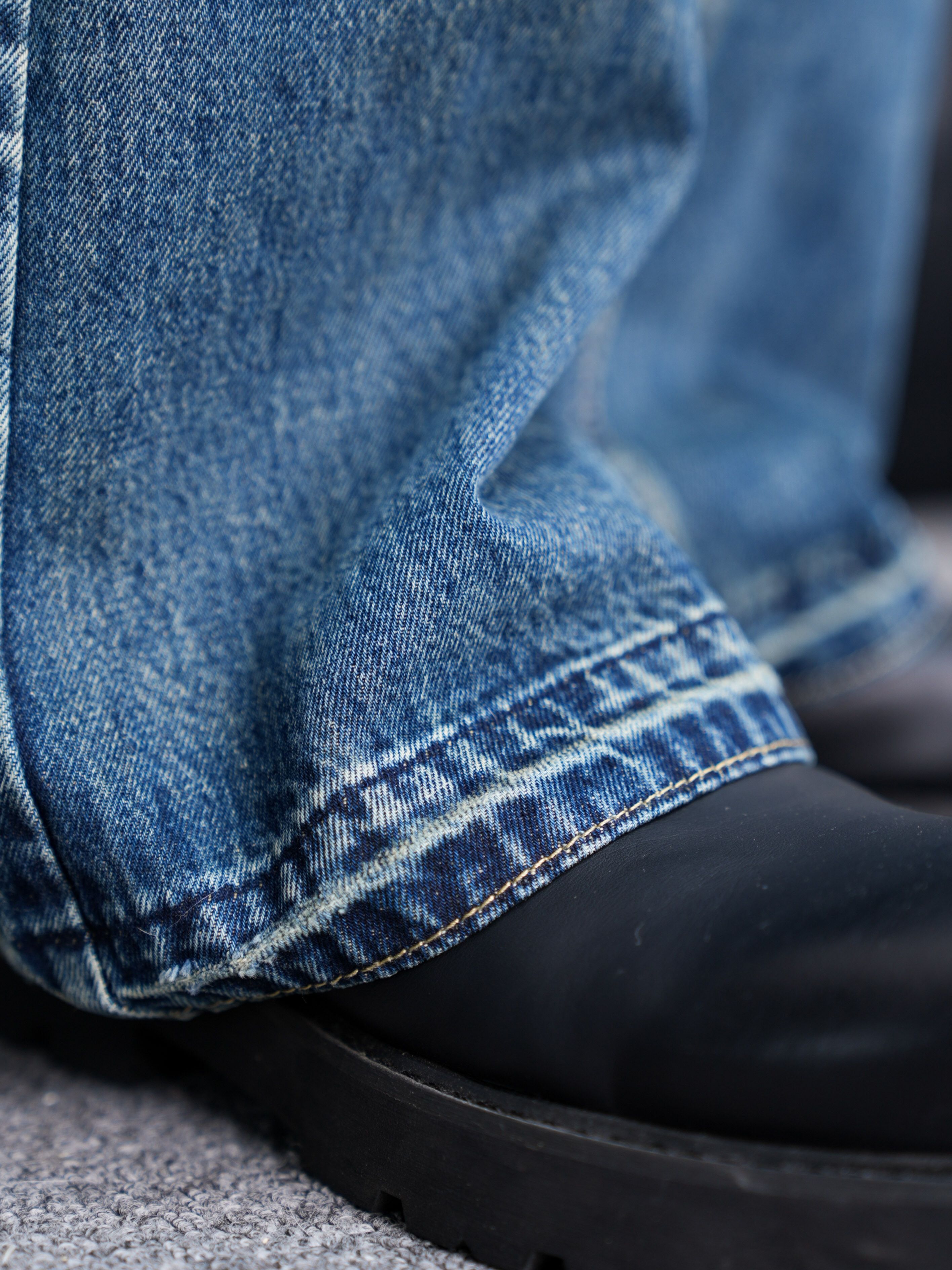 denim washed faded gradient flared jeans