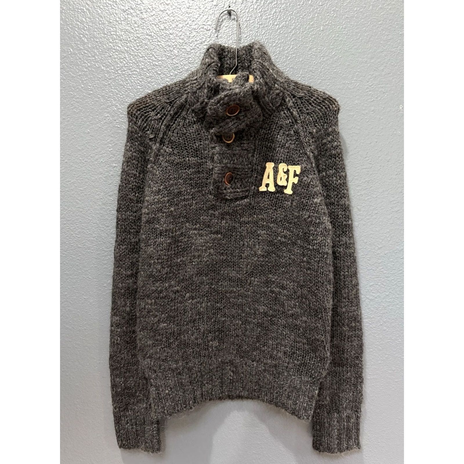 Abercrombie & Fitch Abercrombie & Fitch Sweater Shirt Knit Wool Gray Shawl Collar Mens Small S Size US S / EU 44-46 / 1 - 4 Thumbnail