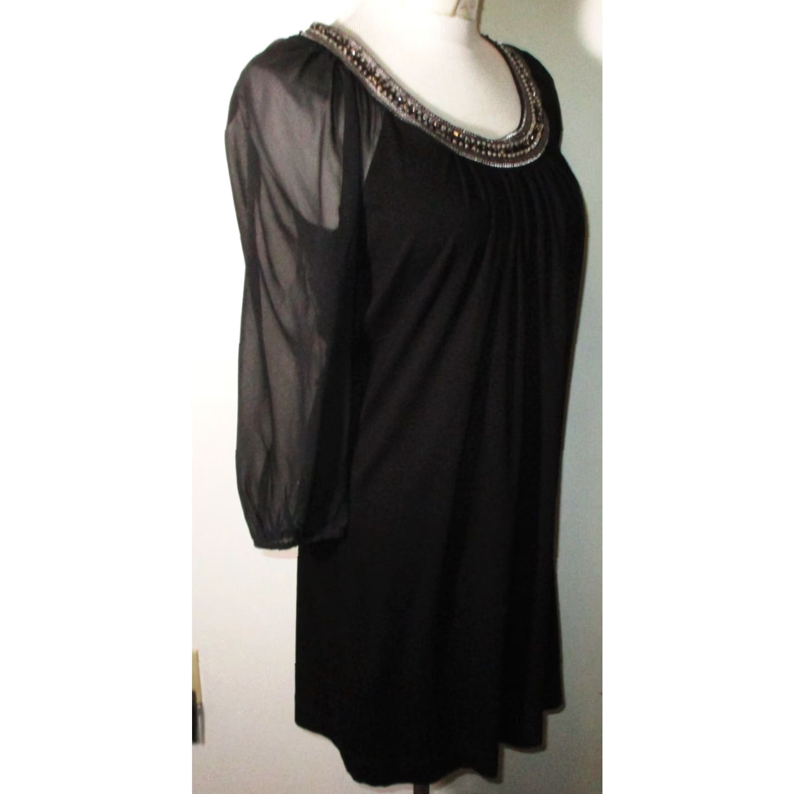 White House Black Market WHITE House BLACK Market Dress Beaded Knee Length S NWT Black 3/4 Sleeve Casual Womens Vintage: No Size S / US 4 / IT 40 - 3 Thumbnail