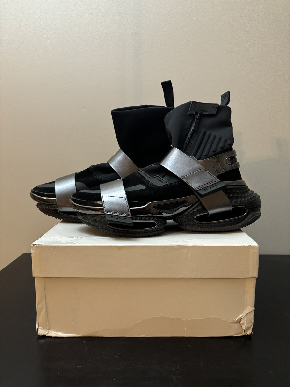 Balmain Balmain B Bold High Top Double Strap Grip Metallic Sneakers Size US 13 / EU 46 - 1 Thumbnail