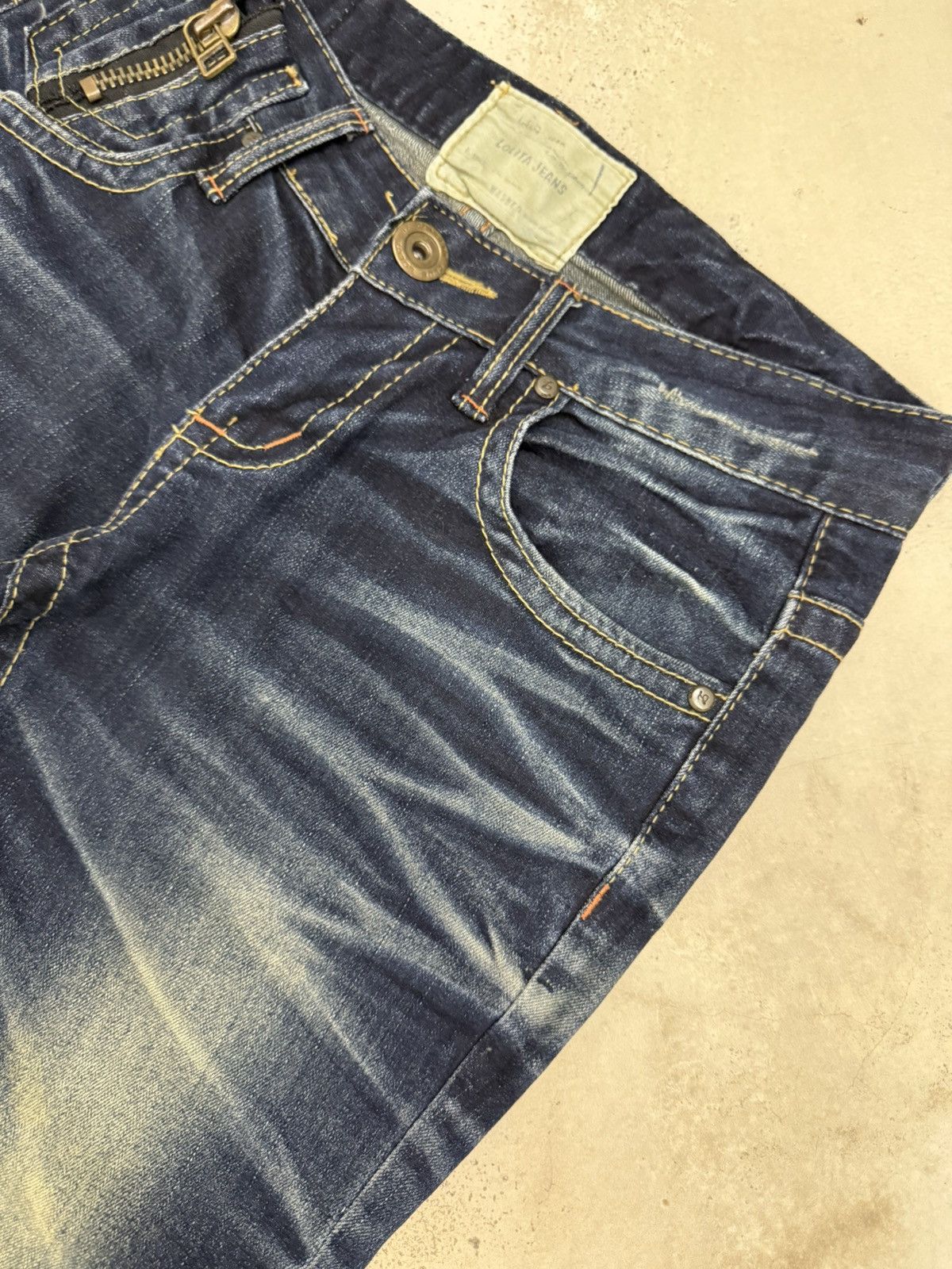 Japanese Brand × Tornado Mart Lolita Japan Claw Mark Leather Trimmed Pocket Flare Jeans Size US 29 - 9 Thumbnail