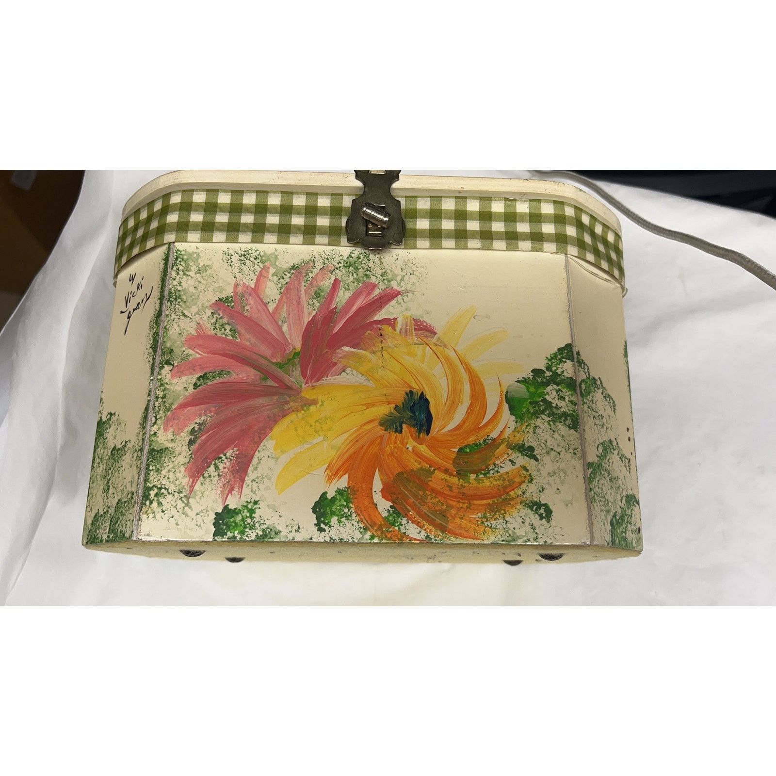 Other Vintage Vicki Jean wood purse Box Hand Painted Flowers Signe Size ONE SIZE - 12 Thumbnail
