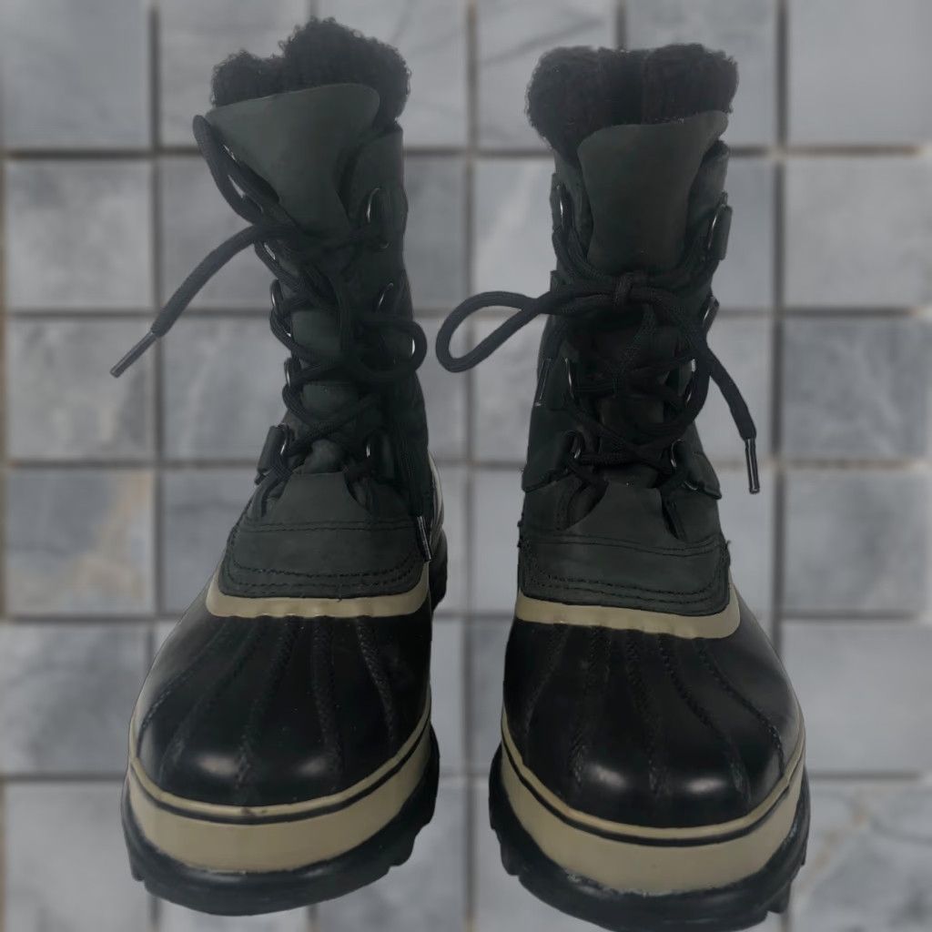 SOREL Sorel Caribou Boots Mens Size 10 US 44 Green Leather Black Rubber Waterproof Insulated Wool Lining Mid-Calf Snow Boot Size US 10 / EU 43 - 1 Thumbnail
