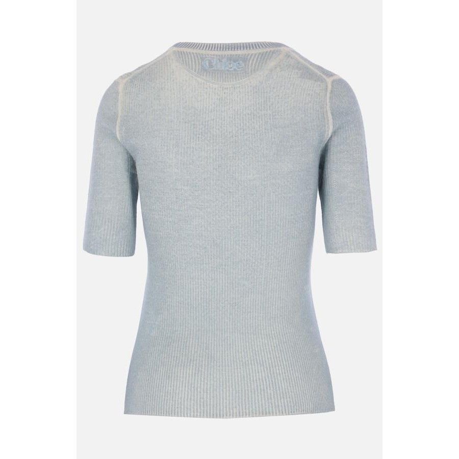Other CHLOÉ Blue Rib Wool Blend Short Sleeve Sweater New & Authent Size M / US 6-8 / IT 42-44 - 2 Thumbnail