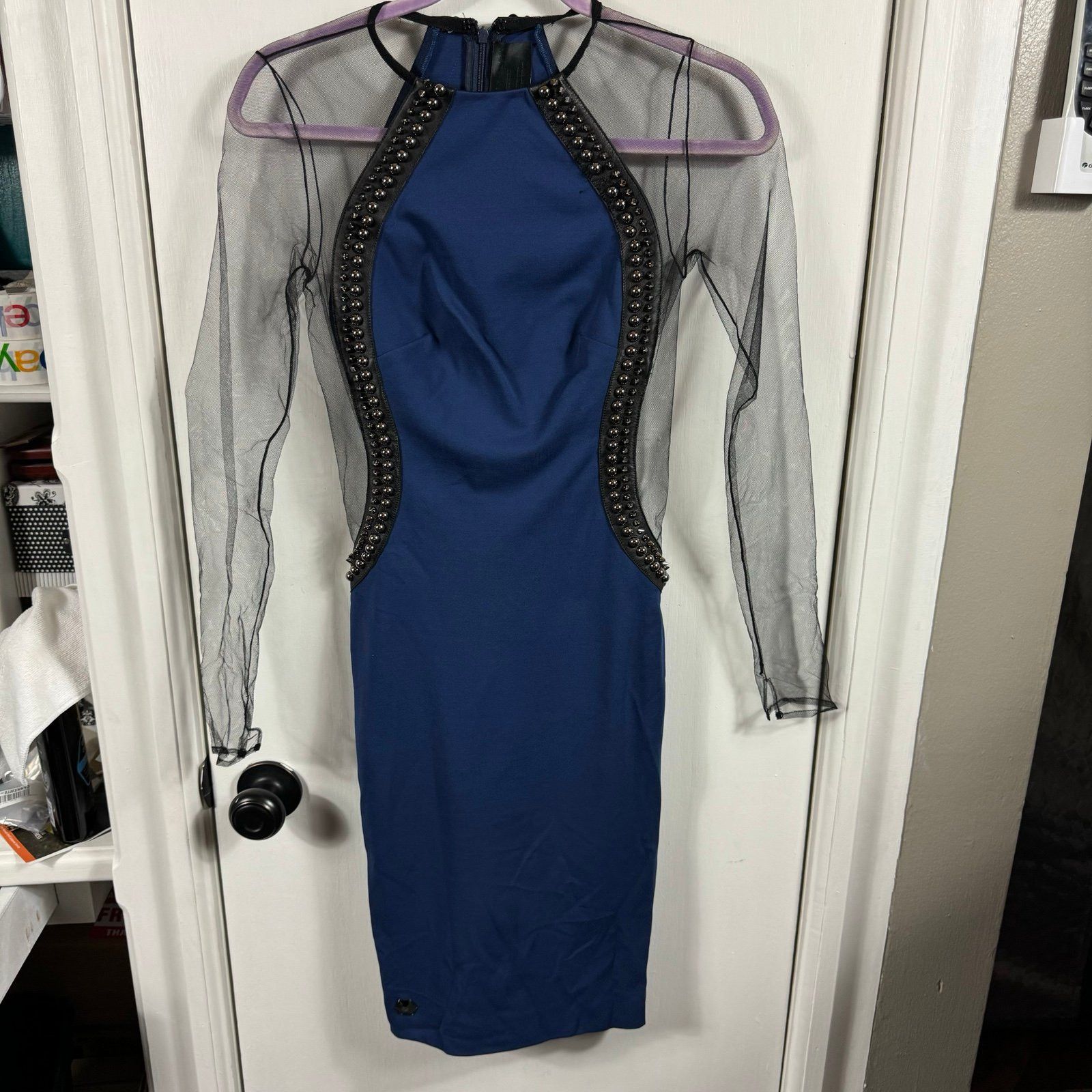 Philipp Plein Philipp Plein Women's The Outsider Sheer Sleeves Dress navy Size S / US 4 / IT 40 - 3 Thumbnail
