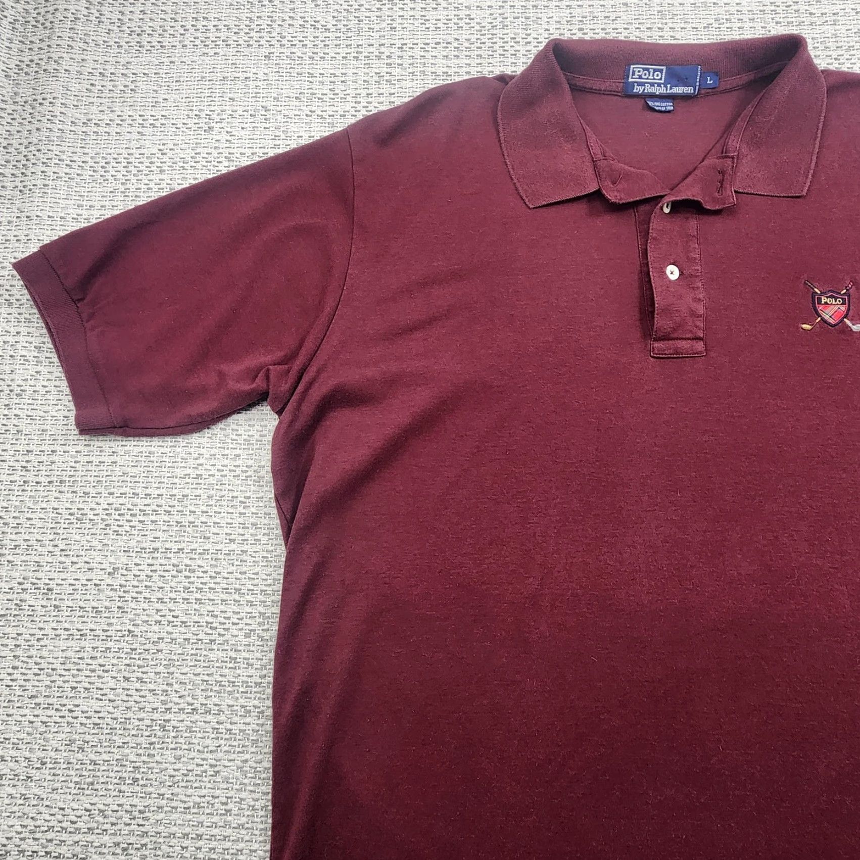 Polo Ralph Lauren VINTAGE Polo Ralph Lauren Polo Shirt Mens Large Burgundy Golf Crest Embroidered Classic Cotton Polo by Ralph Lauren Mens Size US L / EU 52-54 / 3 - 3 Thumbnail