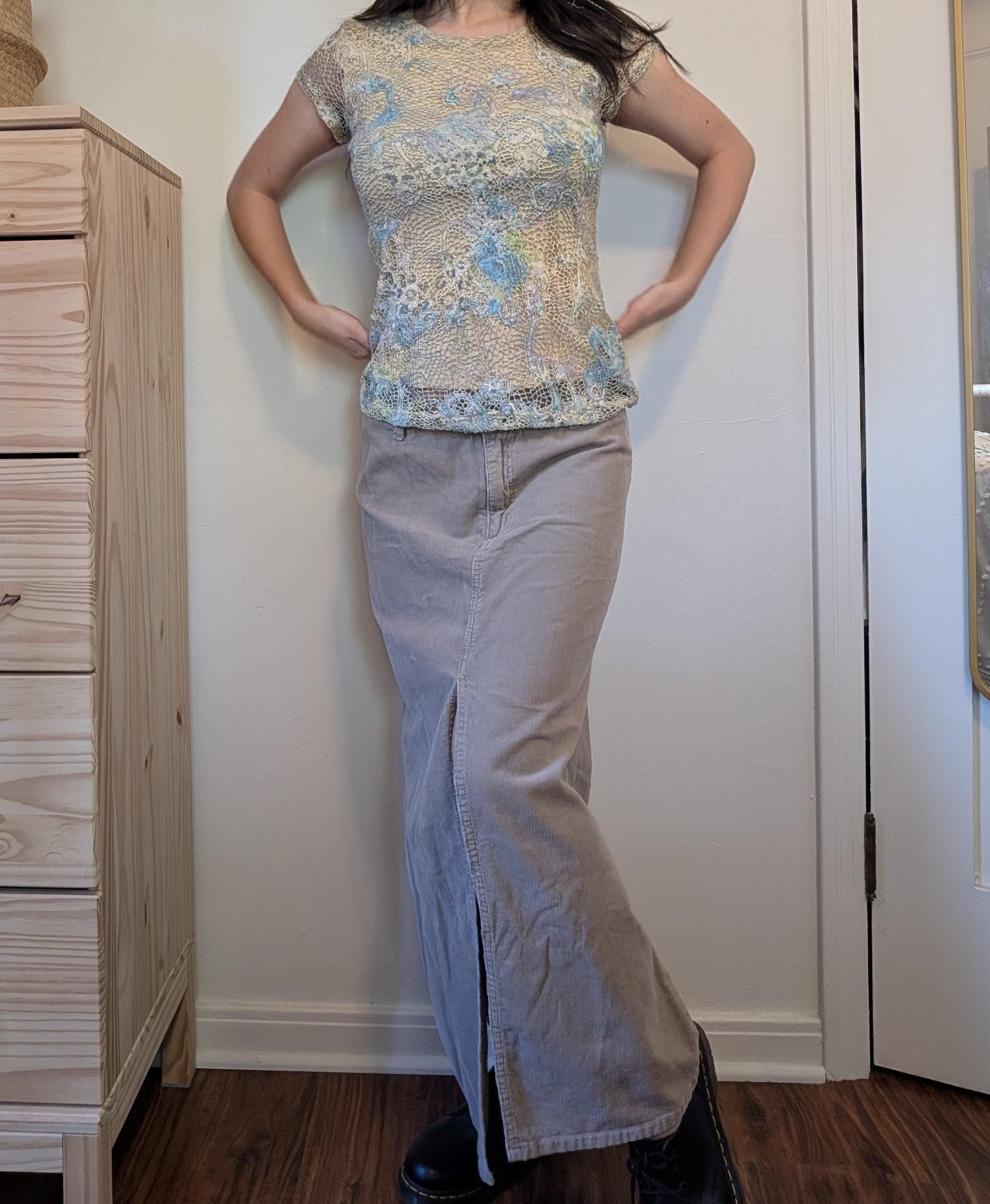 Dickies 2000s Y2K Dickies Girl Beige Corduroy Low Rise Maxi Skirt Size 31" - 3 Thumbnail