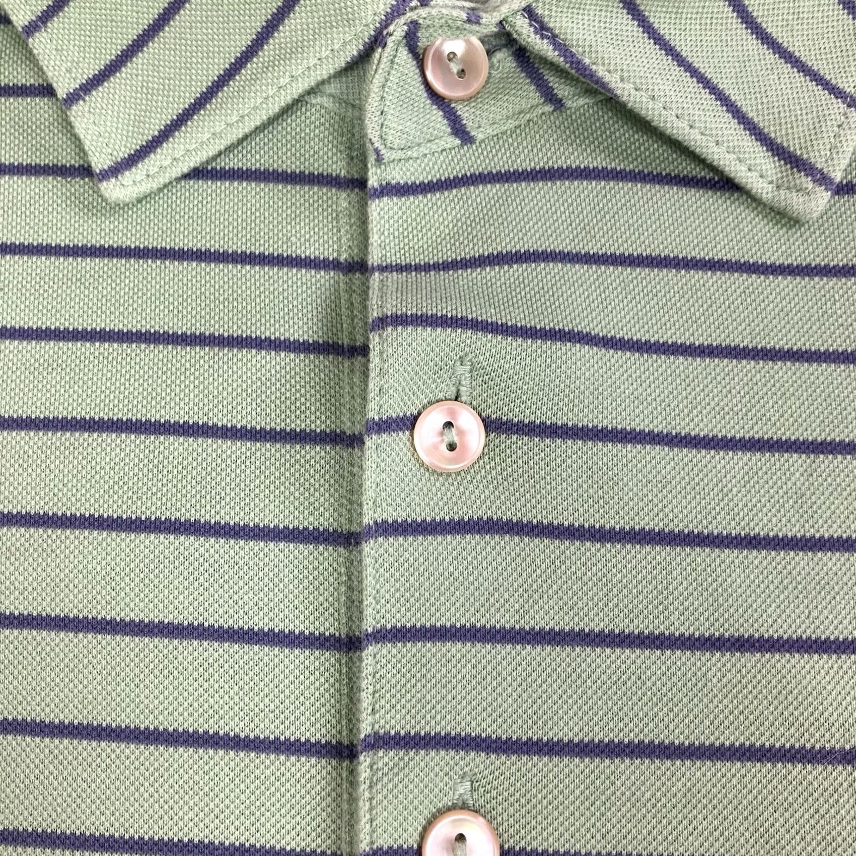 Peter Millar Polo Shirt Mens M Green Blue Stripe Short Sleeve Golf Summer Comfort Sports, Men's — image 5 of 6