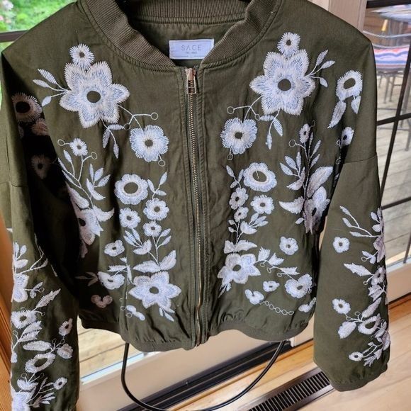 Sage Sage The Label Embroidered Floral Lined Full Zip Sz. L Jacke Size L / US 10 / IT 46 - 2 Thumbnail