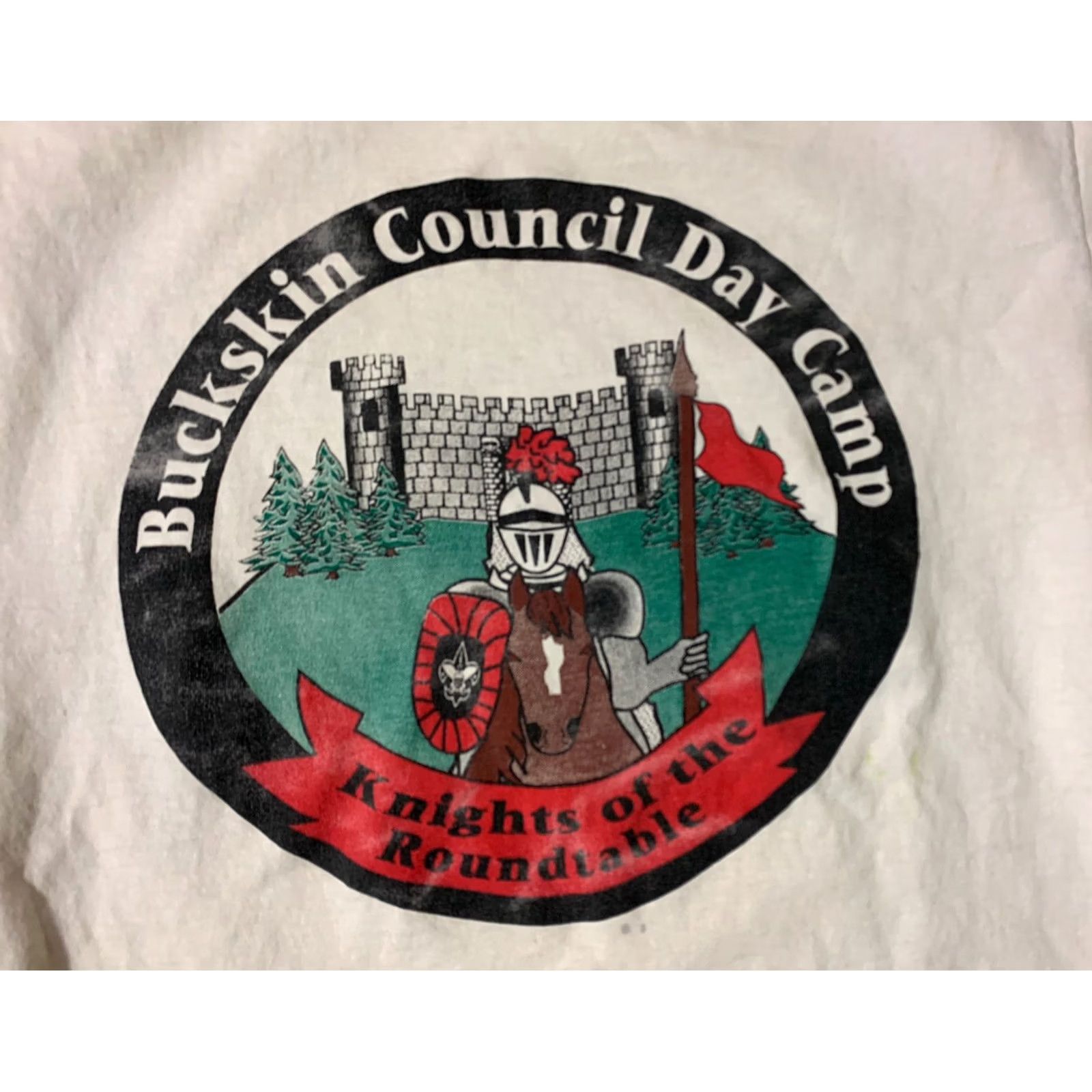 Vintage VINTAGE Single Stitch 90s Mens Large White T-Shirt Knights Of the Round Table Size US L / EU 52-54 / 3 - 2 Thumbnail