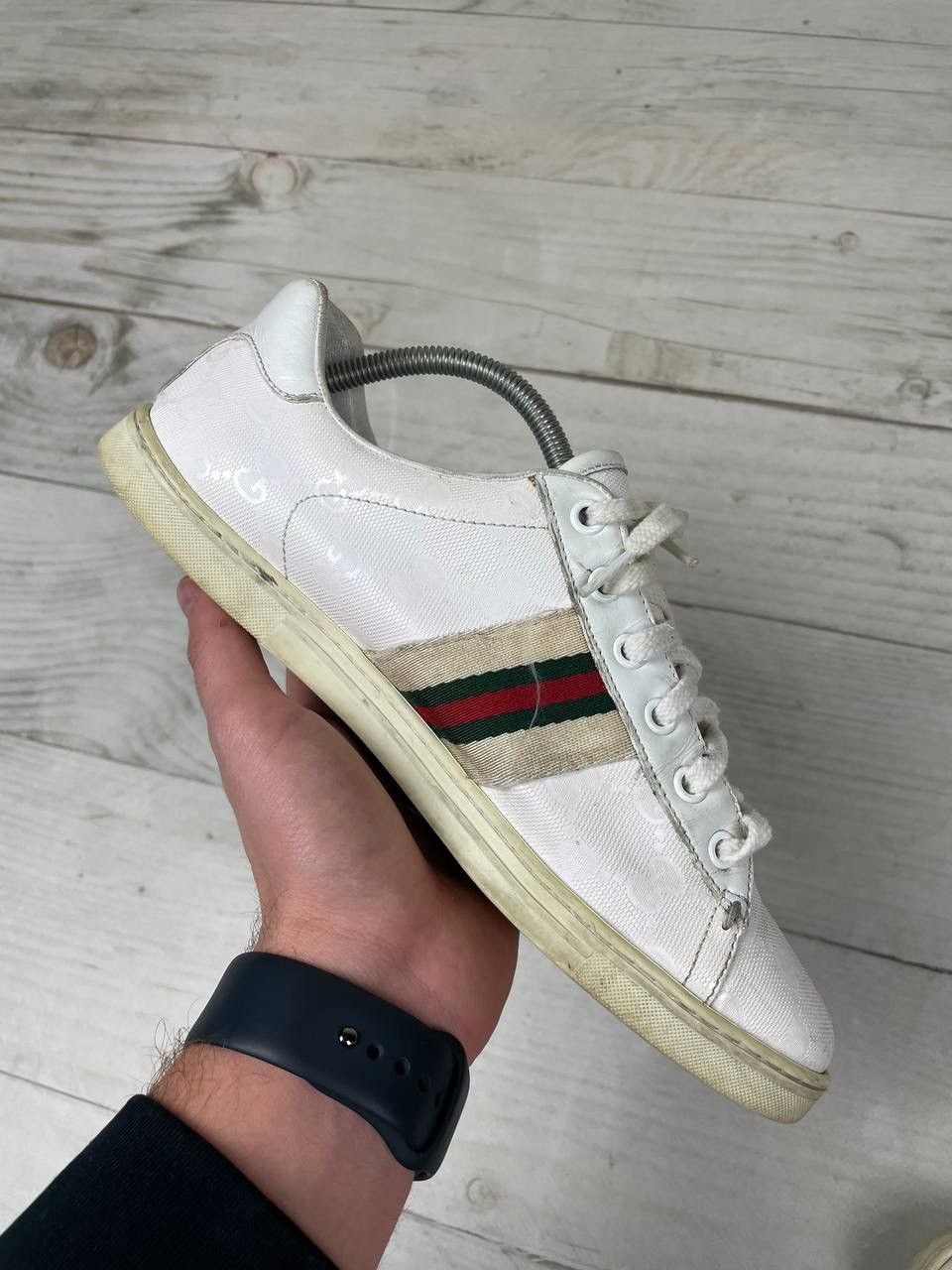 Gucci Gucci Guccissima Leather and Canvas Web Detail Sneakers Size US 8 / IT 38 - 12 Thumbnail