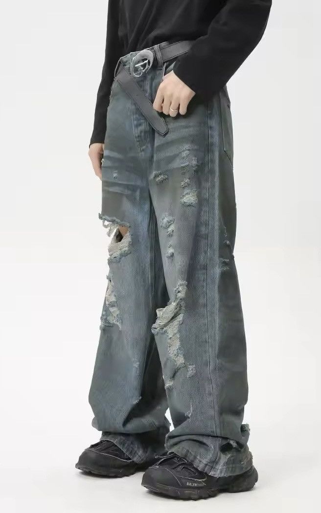 Jean Straight Loose Baggy Distressed Jeans Size US 32 / EU 48 - 3 Thumbnail