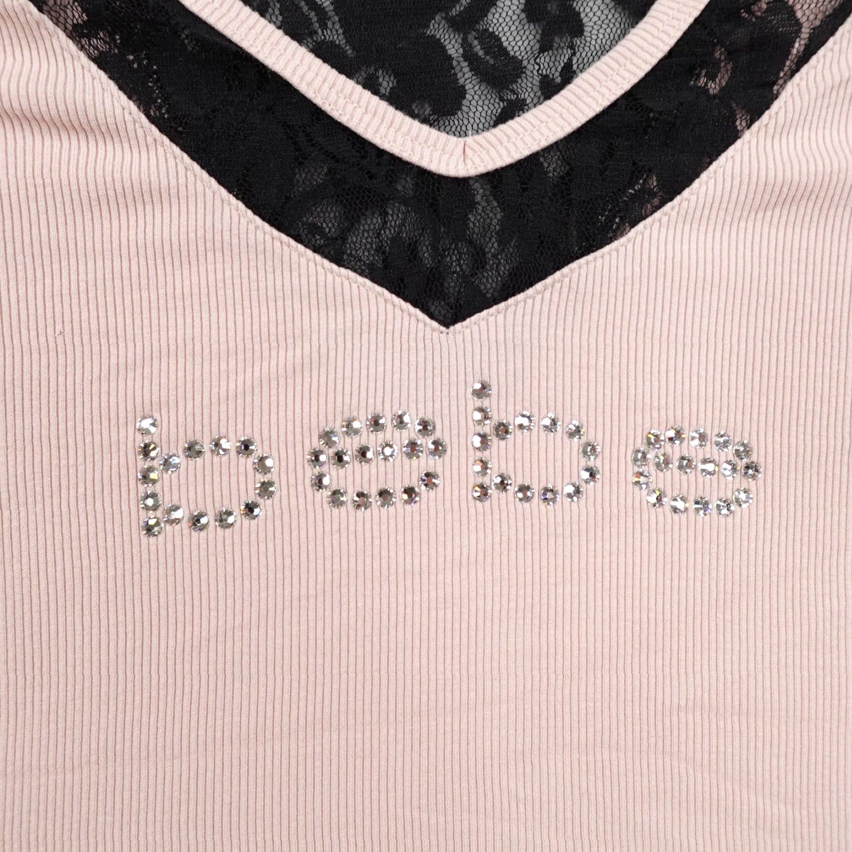 Bebe Bebe Shirt Adult Large Pink Black Lace Ribbed V Neck Rhinestone Top Y2K USA Size L / US 10 / IT 46 - 4 Thumbnail