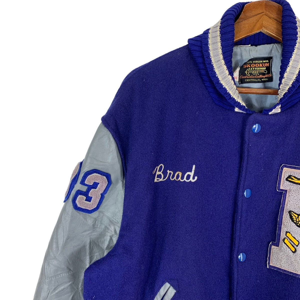 Delong VINTAGE SKOOKUM LETTERMAN JACKET LEATHER MENS 44 Size US L / EU 52-54 / 3 - 6 Thumbnail