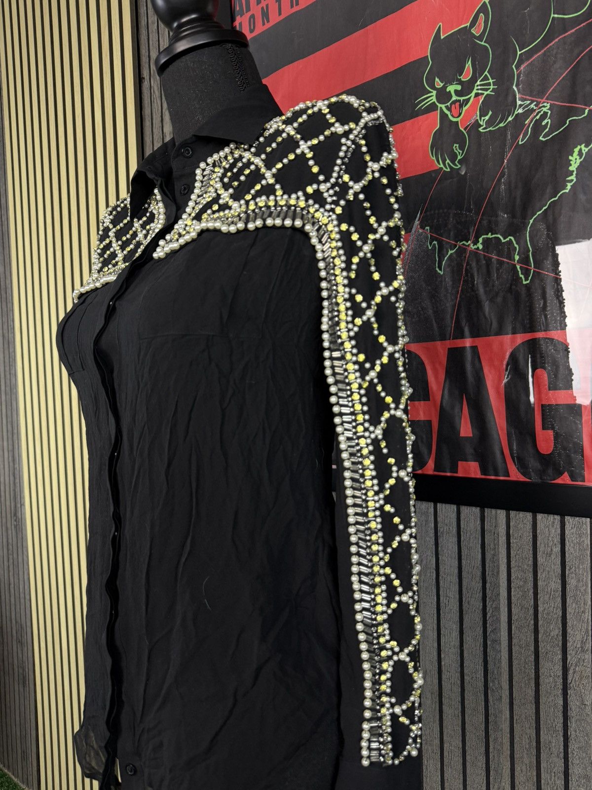 Balmain Balmain x H&M Black Embellished Sheer Long-Sleeve Size XS / US 0-2 / IT 36-38 - 2 Thumbnail