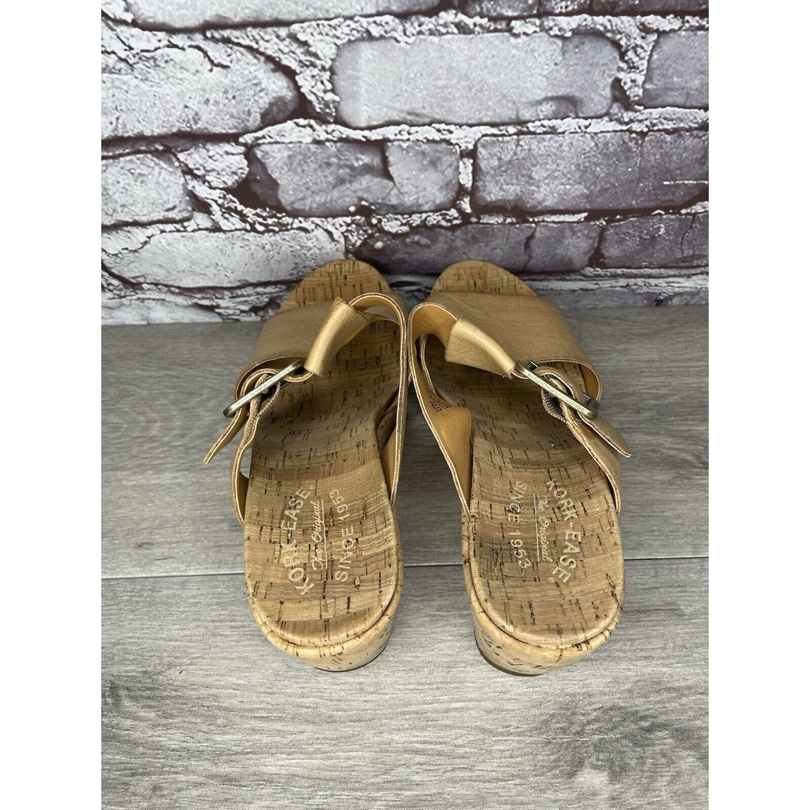 Other Kork Ease Tan Leather Cork Platform Strap High Wedge Sandals Size US 10 / IT 40 - 5 Thumbnail