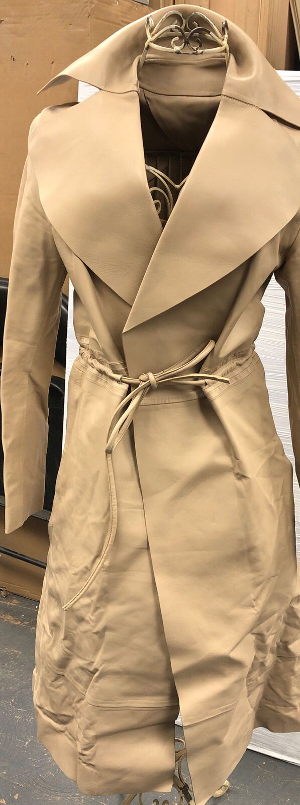 image of Celine Lambskin Coat With Belt Beige Size 36, Women's