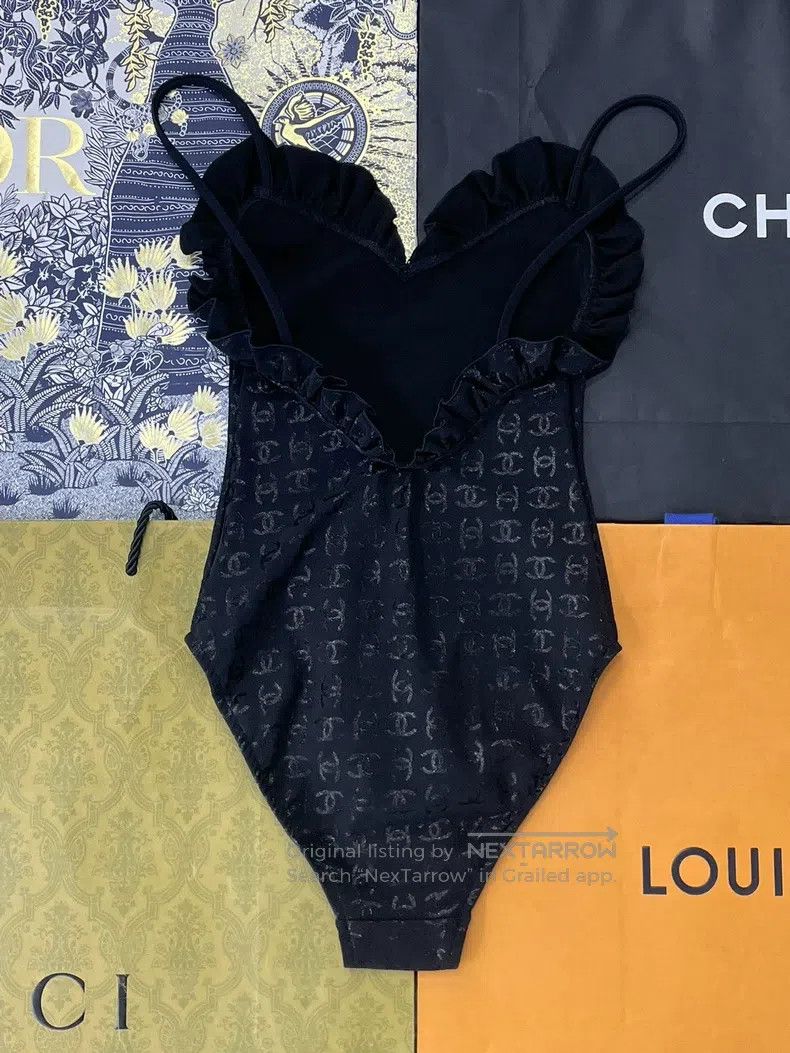 Chanel Chanel Black lace dark pattern full logo swimsuit Size 42" / US 20 - 3 Thumbnail
