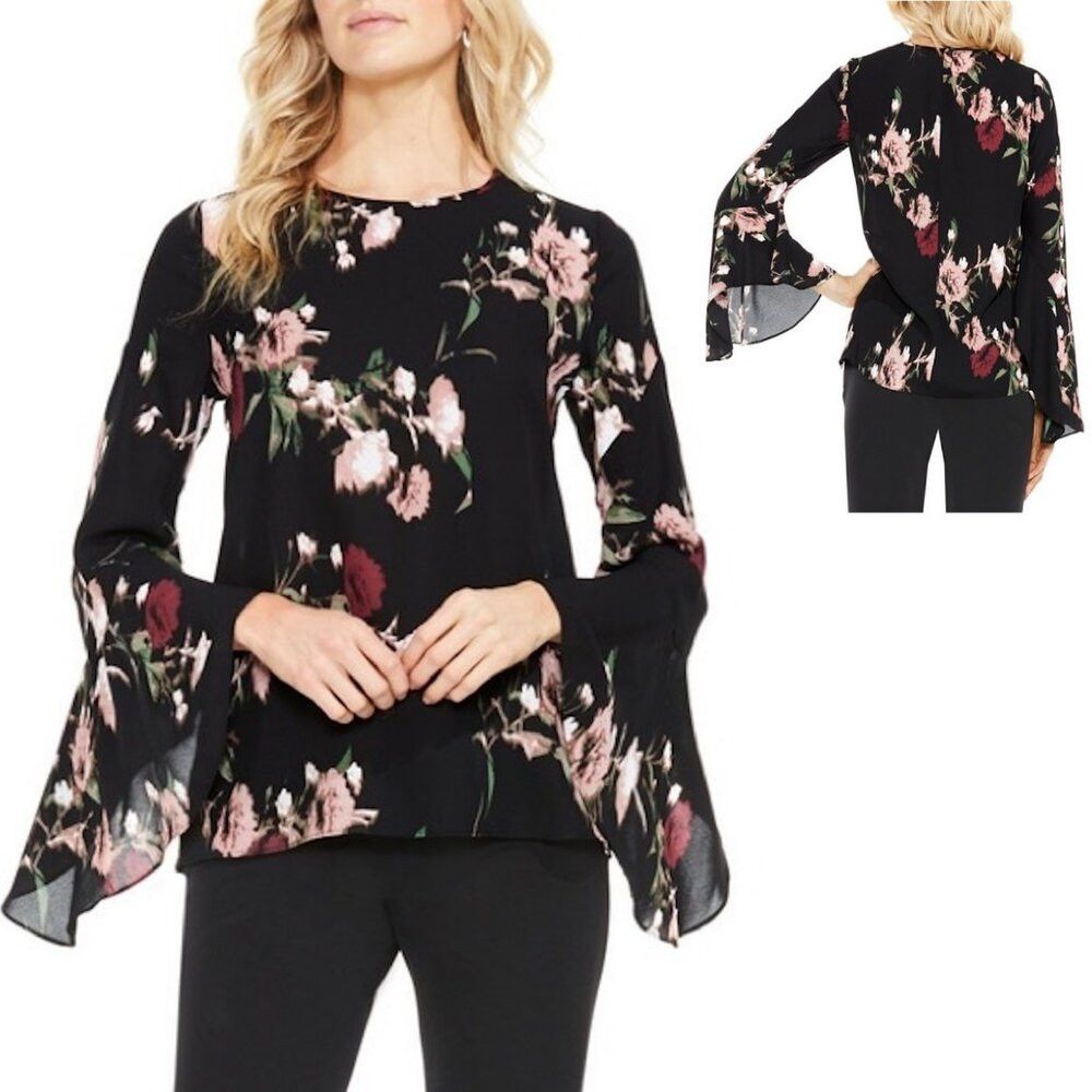 Vince Camuto NWT New $89 Vince Camuto Black Floral Windswept Bell Sleeve Size M / US 6-8 / IT 42-44 - 1 Thumbnail
