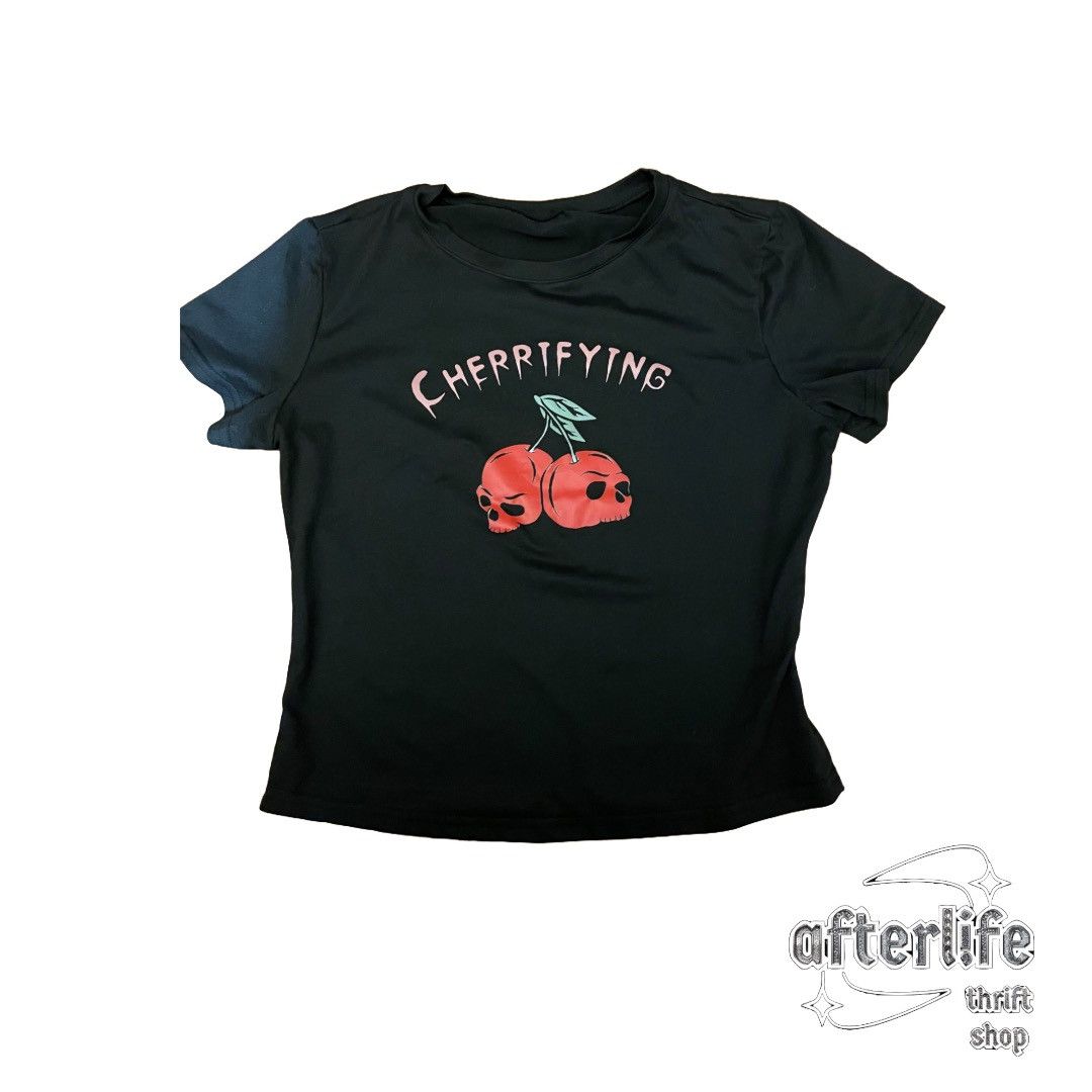 Other Cherry Skulls Black Cropped Tee (croptop) Size ONE SIZE - 1 Thumbnail