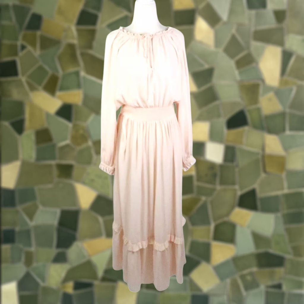 Zara ZARA Light Pink Blouson Long Sleeve Prairie Midi Dress S Women's Bohemian Sundress 49" Midi Spring Fall Casual Ladies Size S / US 4 / IT 40 - 1 Thumbnail