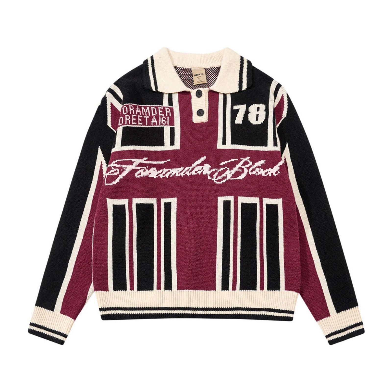 Vintage Maroon Black Striped Knit Polo Sweater Size US L / EU 52-54 / 3 - 1 Thumbnail