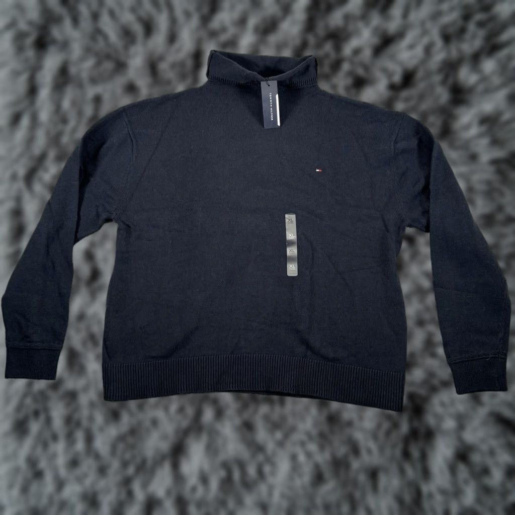 Tommy Hilfiger Tommy Hilfiger Sweater Womens XL Relaxed Mockneck Academia Preppy Navy Blue Knit Pullover Size XL / US 12-14 / IT 48-50 - 1 Thumbnail