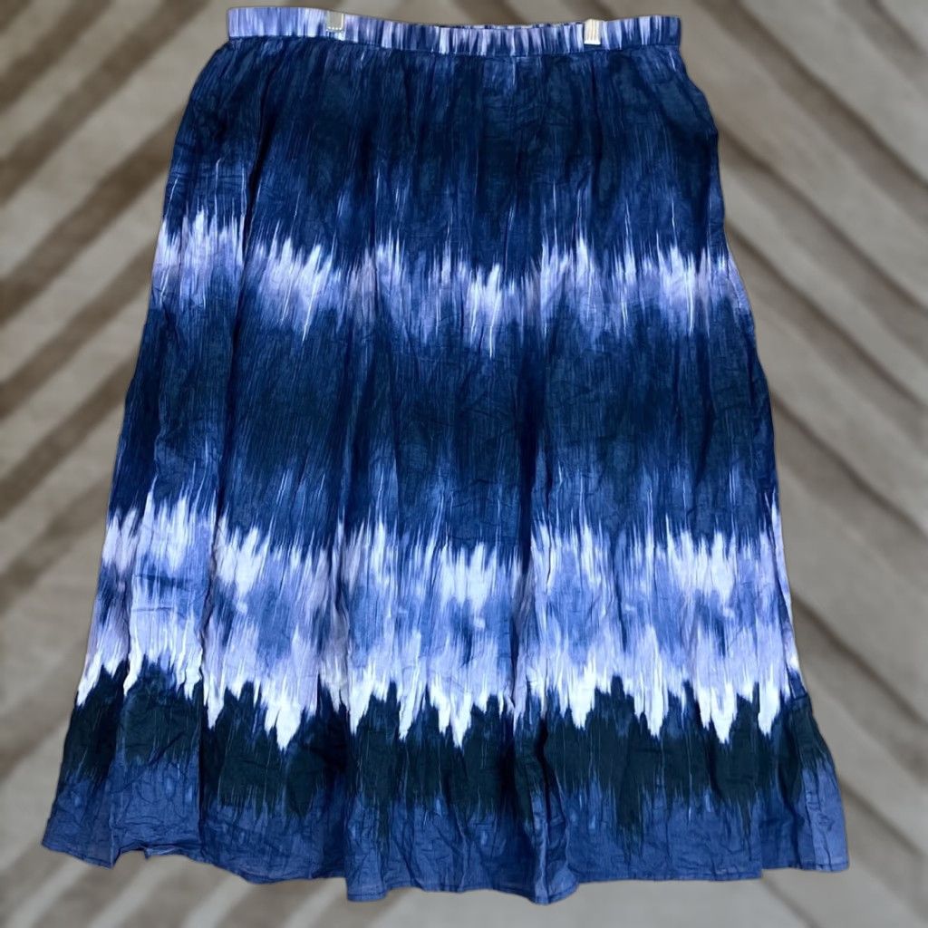 Vintage Chicos Womens Skirt Maxi Pull On 2 (L) Cotton Blue Purple Pattern Casual Workwear Size 36" / US 14 / IT 50 - 1 Thumbnail