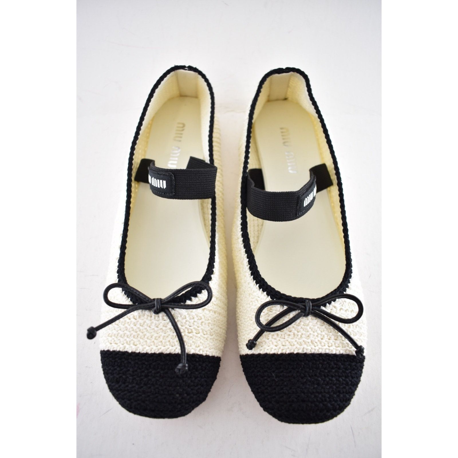 Miu Miu Miu Miu Crochet Knit Black White Bicolor Logo Strap Ballet Size US 12 / IT 42 - 11 Thumbnail