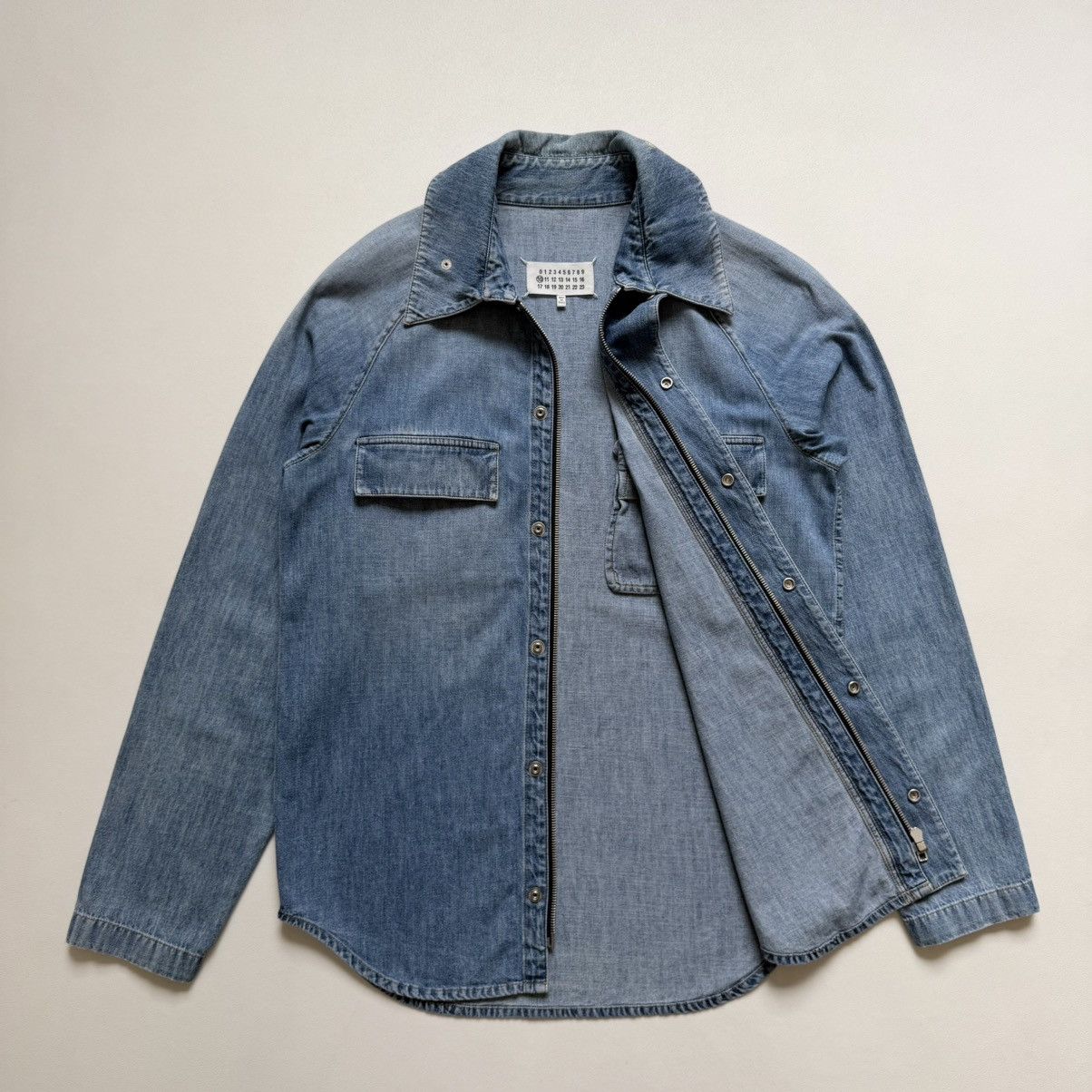 Maison Margiela S/S 19 Washed Blue Zip Denim Utility Shirt Size US M / EU 48-50 / 2 - 10 Thumbnail