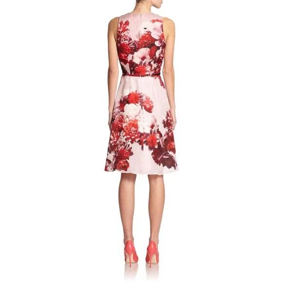 Carolina Herrera Designe Carolina Herrera $2490 Pink Silk Dress Floral Red 12 Size XL / US 12-14 / IT 48-50 - 3 Thumbnail