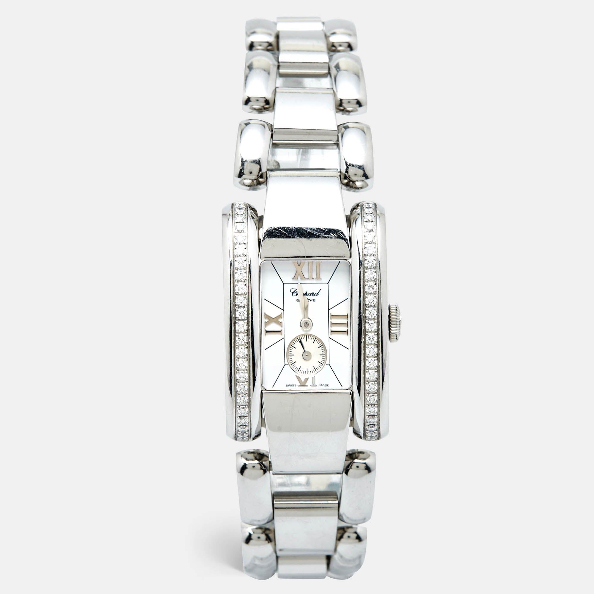 image of Chopard White Stainless Steel Diamond La Strada 41/8415 Women's Wristwatch 23.50 Mm