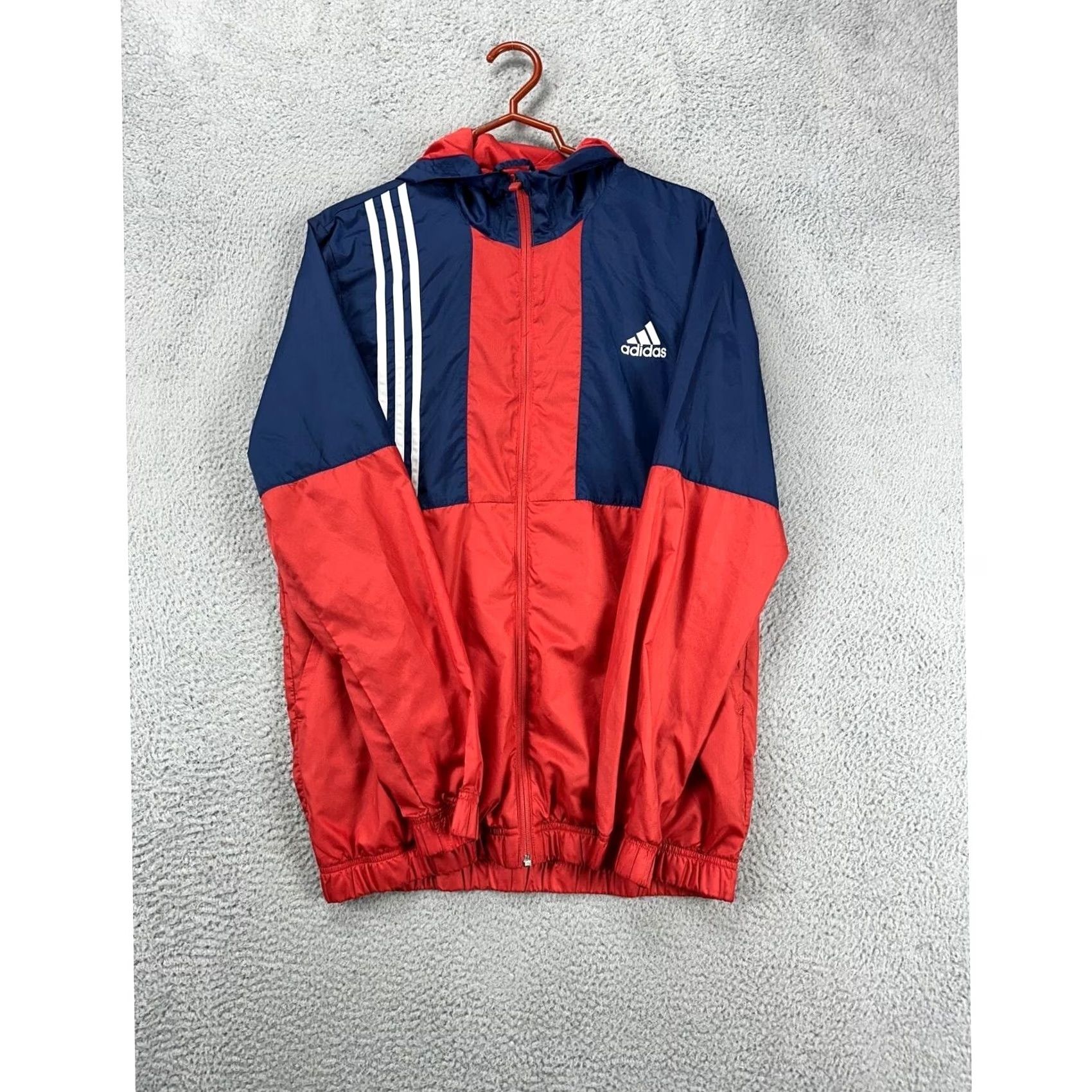 Adidas Adidas Axis Wind Jacket Mens Medium Blue Red Colorblock Full Zip Hooded Windbreaker Jacket Size US M / EU 48-50 / 2 - 5 Thumbnail