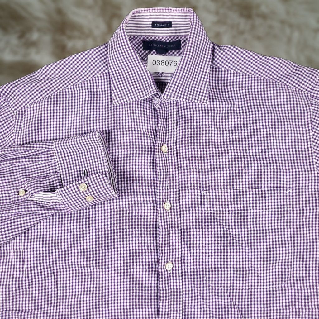 Tommy Hilfiger Tommy Hilfiger Dress Shirt Mens 15.5 Purple Check Long Sleeve Button Up Classic Size 40R - 1 Thumbnail