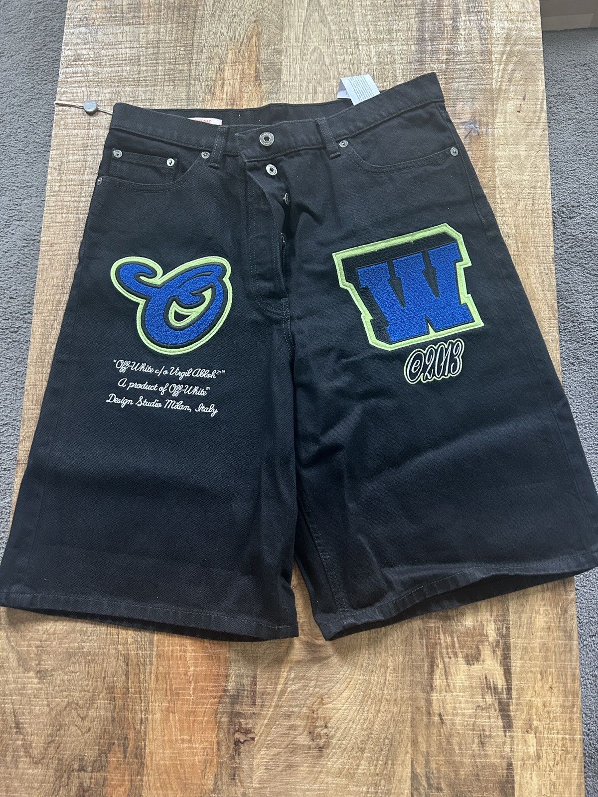 Off-White Off-white denim shorts embroidered jean virgil abloh black Size US 31 - 1 Thumbnail