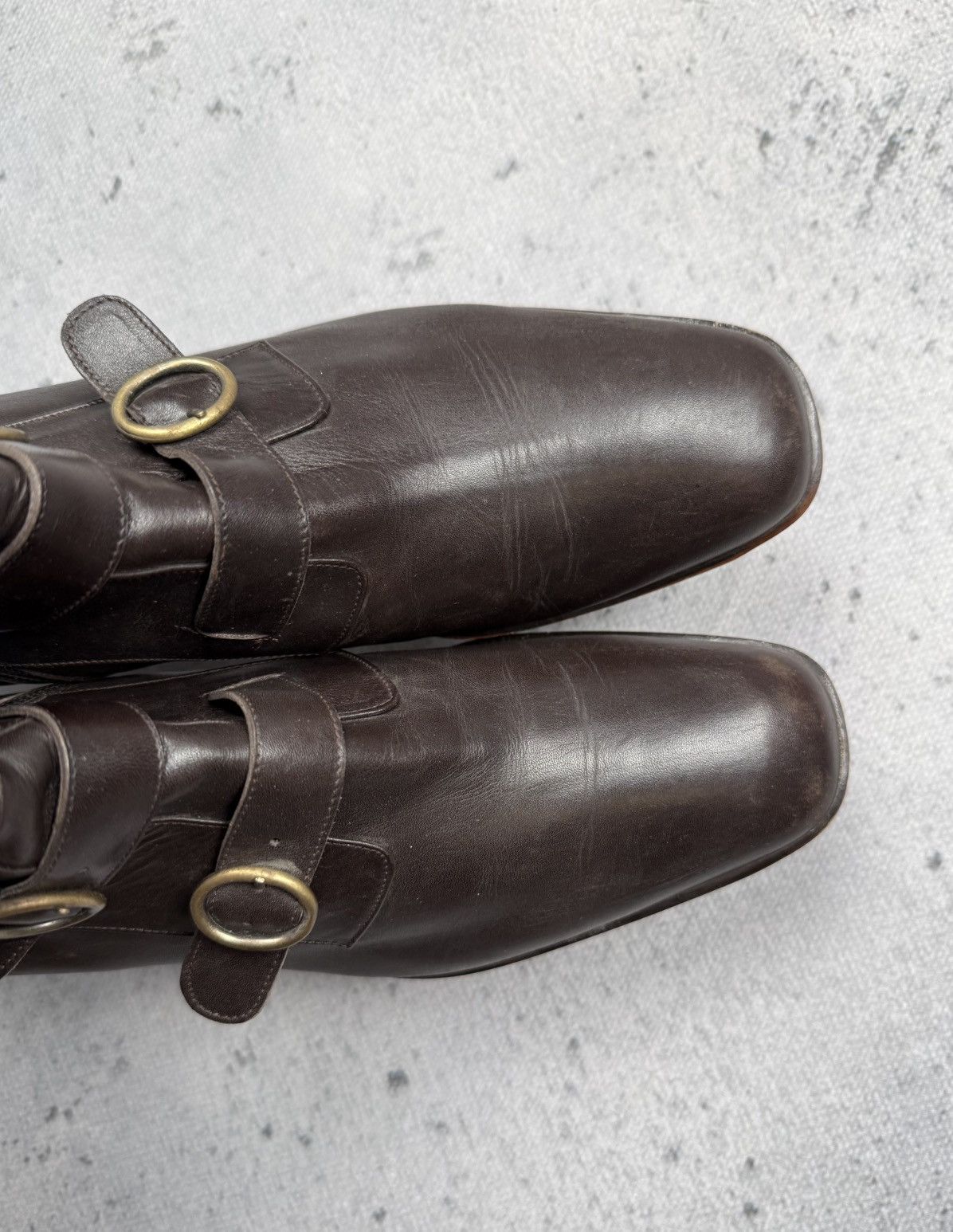 If Six Was Nine Vintage Italian Brown Leather Riding Boots Buckle Straps y2k Size US 7.5 / IT 37.5 - 6 Thumbnail