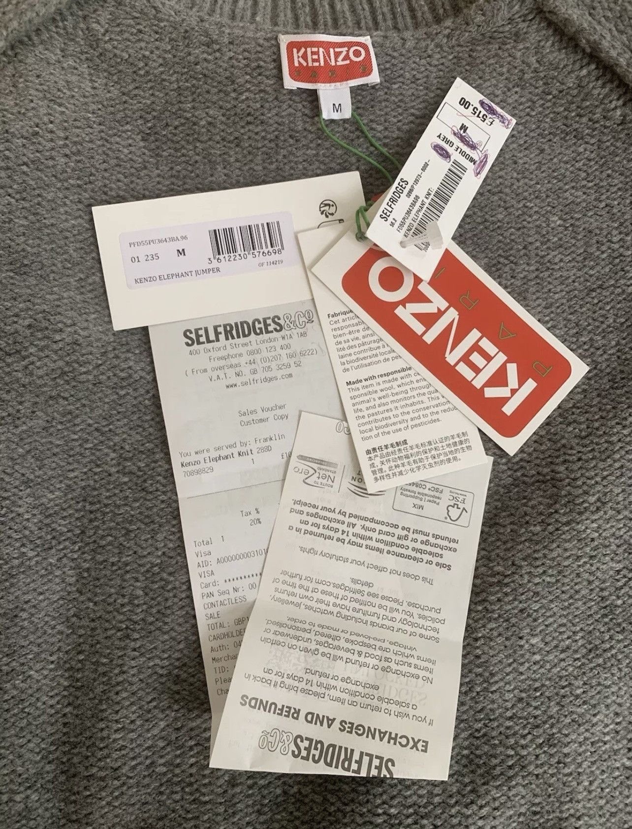 Kenzo KENZO ELEPHANT' EMBROIDERED JUMPER Misty Grey Medium Wool Size US M / EU 48-50 / 2 - 3 Thumbnail