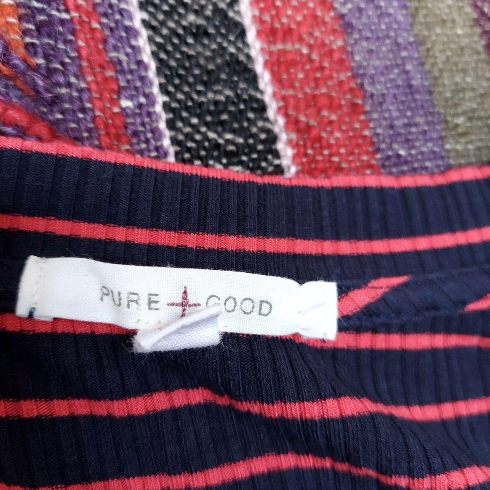 Anthropologie Anthropologie Pure + Good Womens Miranda Striped T-Shirt Small Scoop Neck Ribbed Shirt Womens Navy Blue Striped Casual Short Sleeve Ribbed 90s? Size S / US 4 / IT 40 - 3 Thumbnail