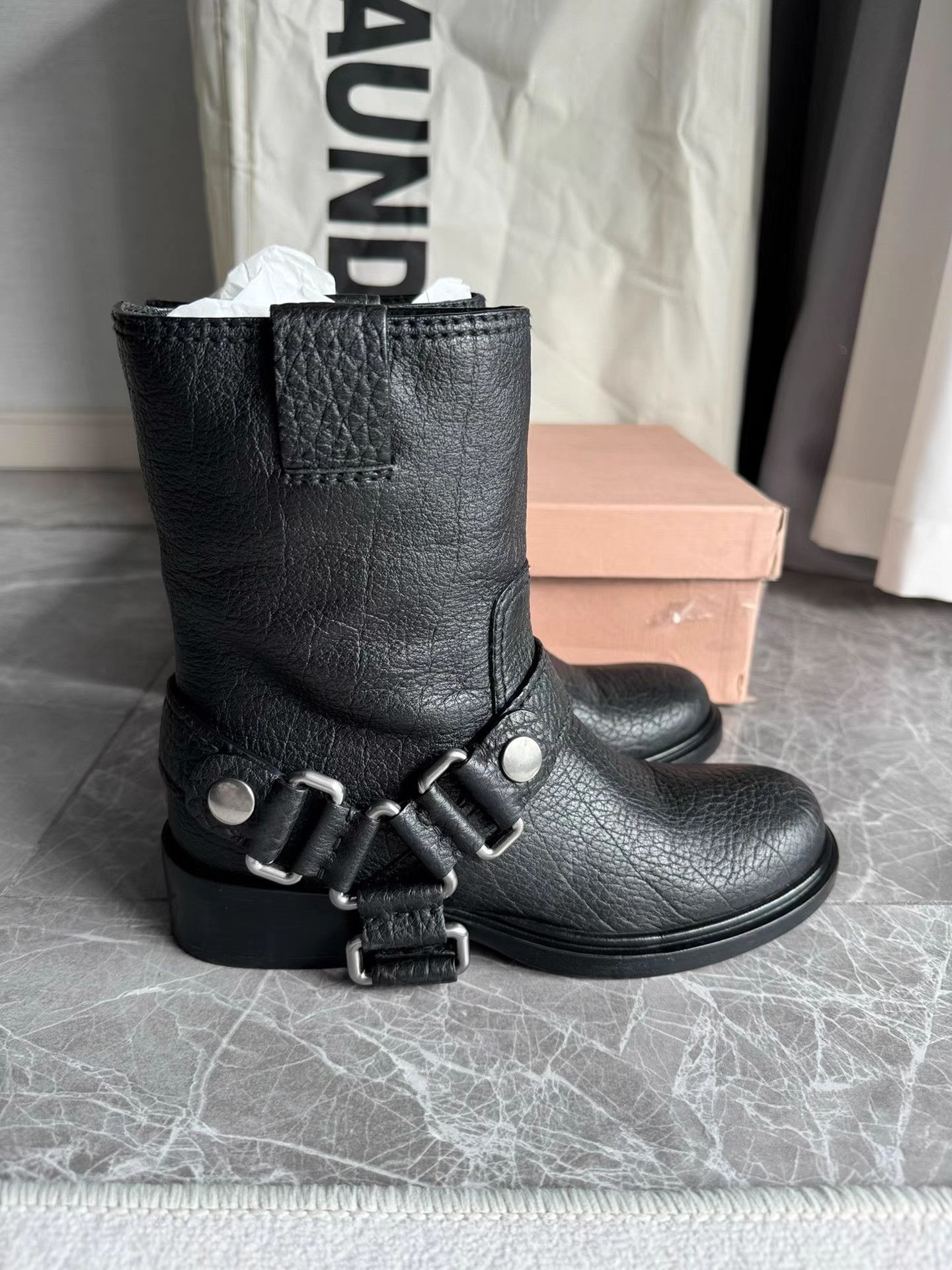 Miu Miu MiuMiu Black Biker Boots K6 Size US 6 / IT 36 - 3 Thumbnail