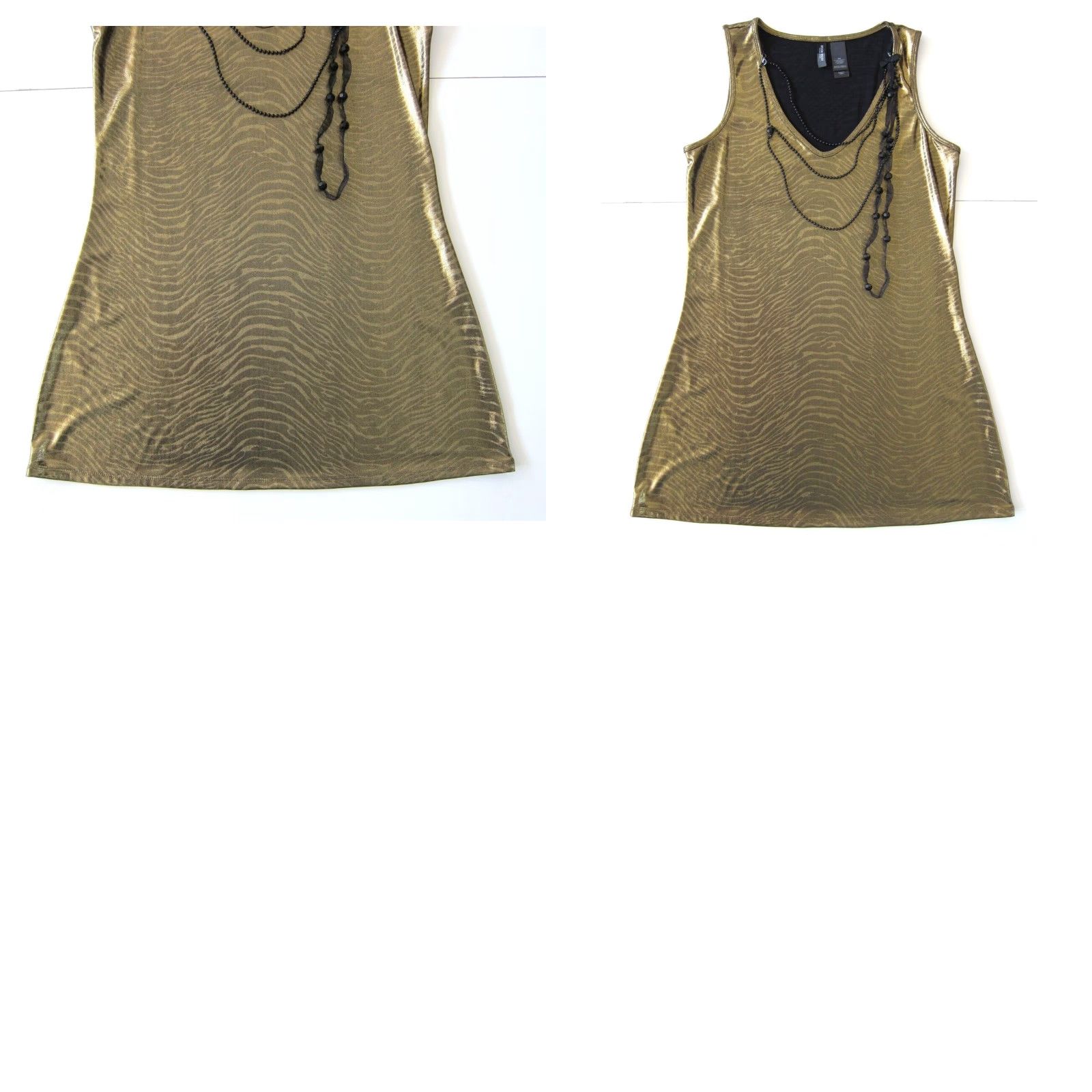 Vintage Bisou Bisou Y2K Gold Stretch Beaded Necklace Shift Tent Tank Tunic Dress Medium Size M / US 6-8 / IT 42-44 - 8 Thumbnail