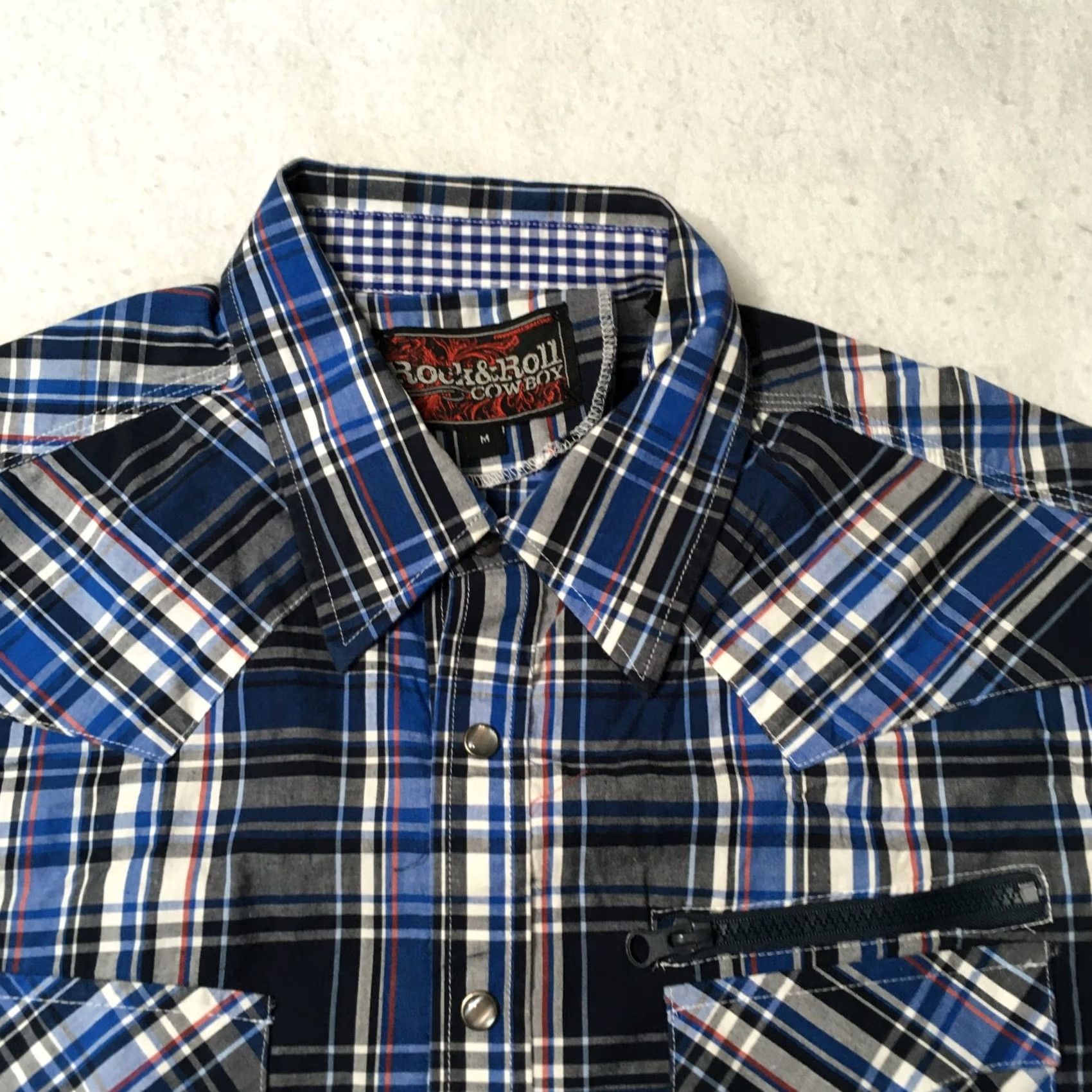 Vintage Rock & Roll Cowboy Plaid Western Shirt M Blue Long Sleeve Pearl Snap Men's Size US M / EU 48-50 / 2 - 2 Thumbnail