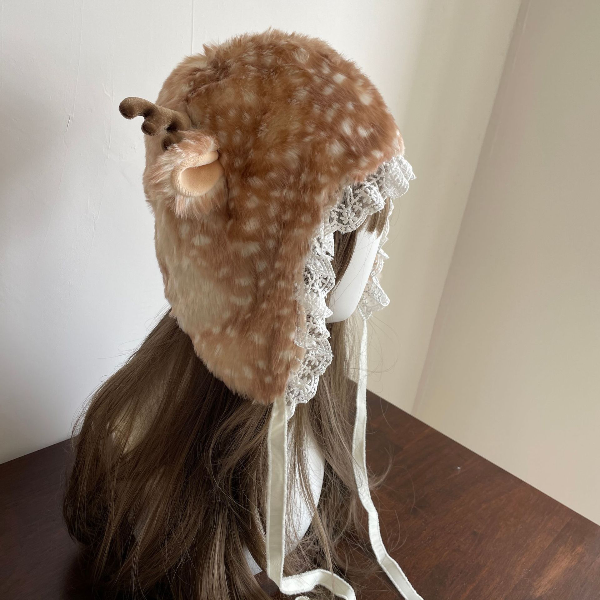 Other Plush cute lace elk warm hat Size ONE SIZE - 3 Thumbnail