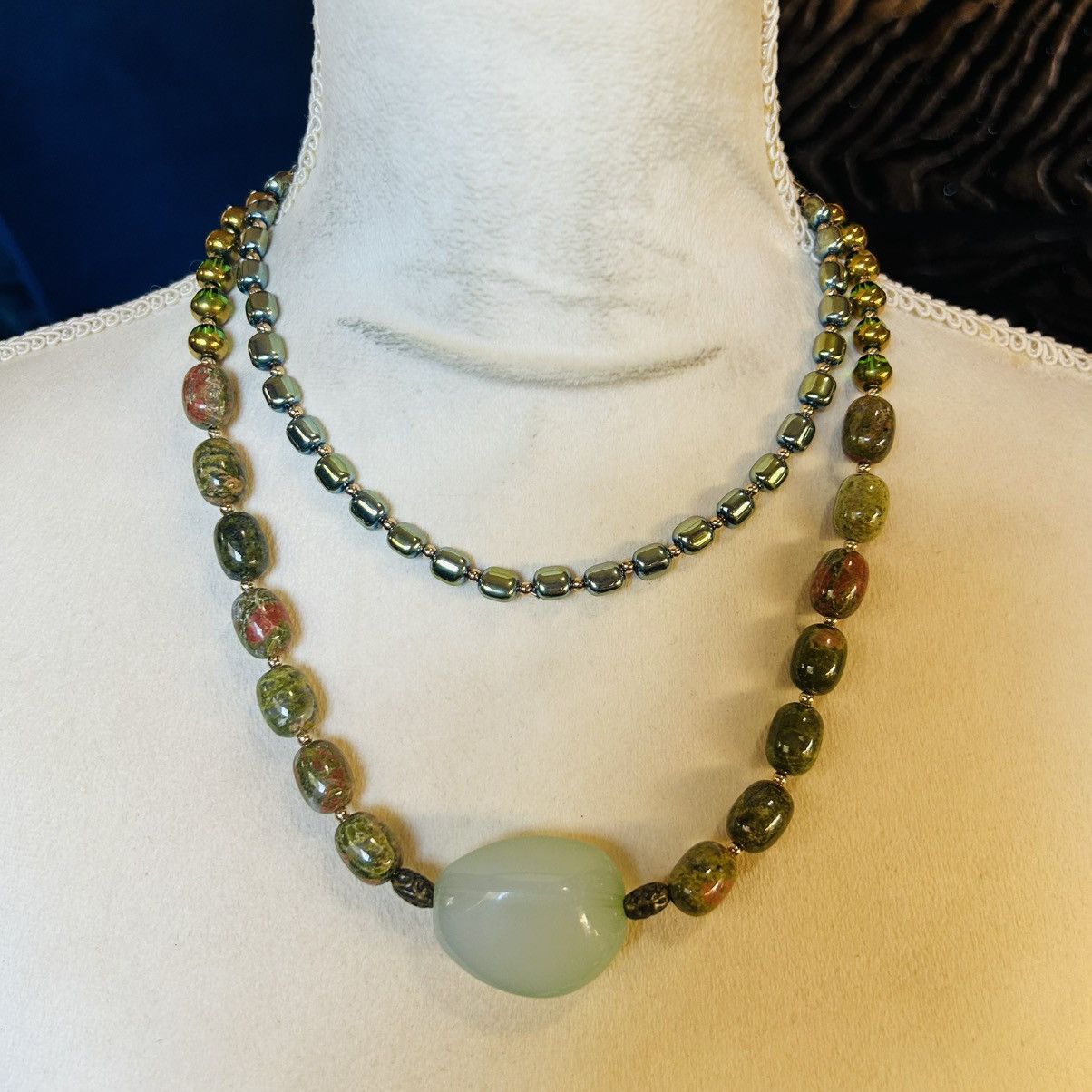 Handmade Handcrafted double strand oil slick di-cut glass necklace Size ONE SIZE - 2 Thumbnail