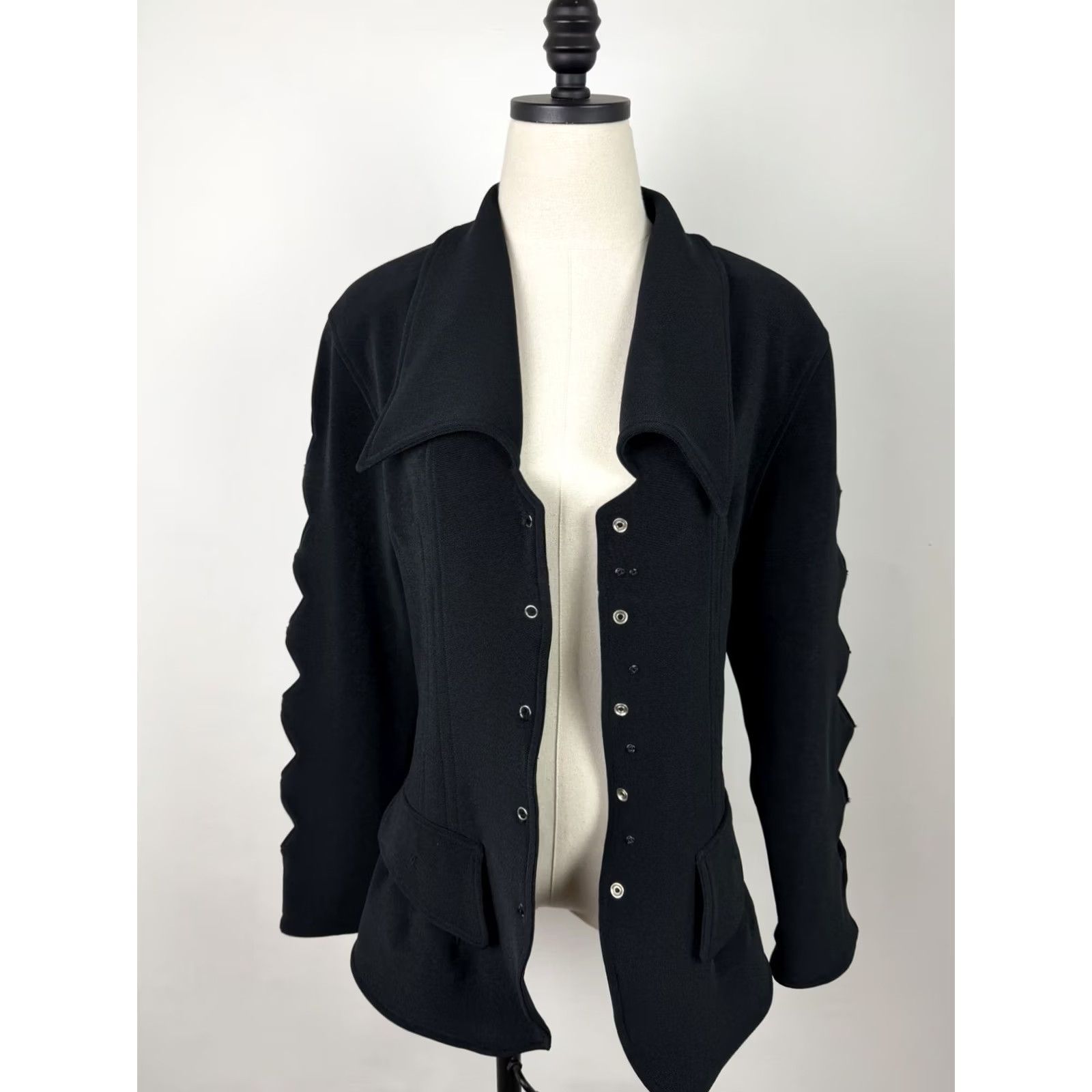 Vintage VINTAGE Etoile Blazer Shirt Womens Large Dark Black 90s Harlequin Diamond Cutouts Wide Collar Shoulder Pads Grunge Retro 90s Size L / US 10 / IT 46 - 4 Thumbnail