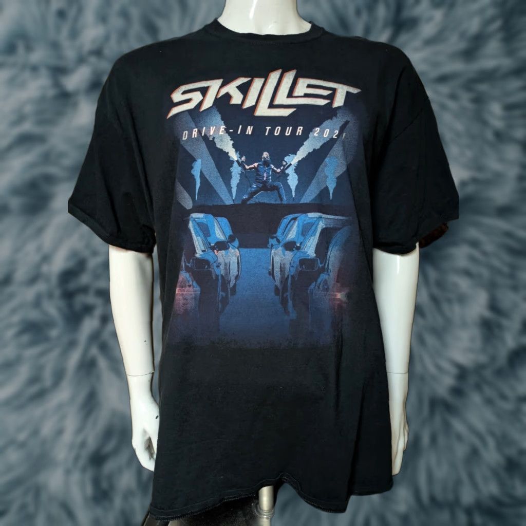 Vintage Skillet Drive In Tour 2021 T Shirt Band Christian Rock Metal 2XL Black Short Sleeve Crew Neck Men's Graphic Tee 100% Cotton Size US XXL / EU 58 / 5 - 1 Thumbnail